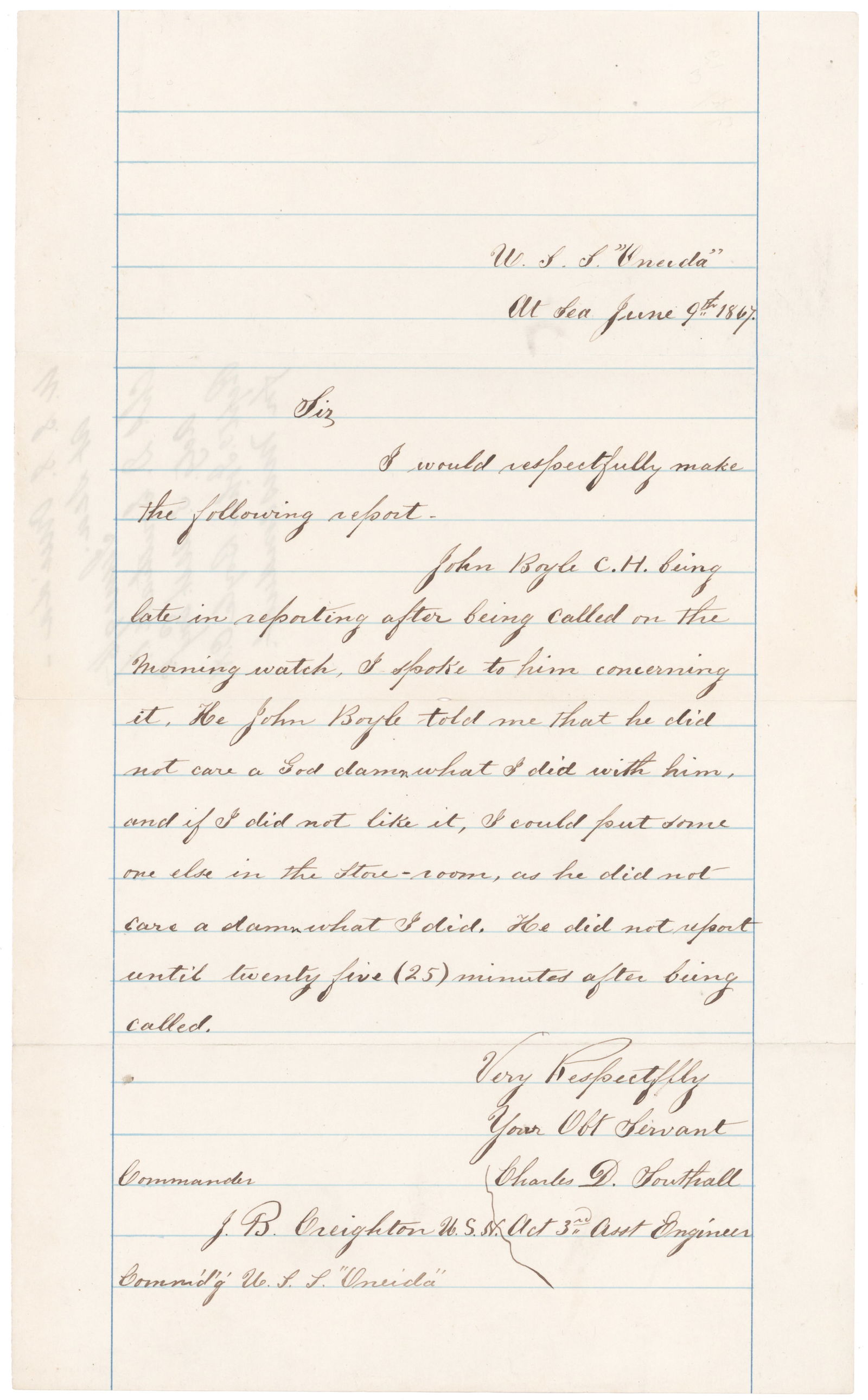 USS ONEIDA ENGINEER REPORTS A CREWMAN FOR INSUBORDINATION (1 of 3)