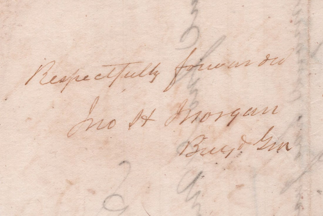 JOHN HUNT MORGAN: (1825-1864) Confederate brigadier general known for cavalry raids in Tennessee, Kentucky and Ohio, killed in action near Greenville, Tenn. Excessively rare A.E.S. on the verso of an extremely interest
