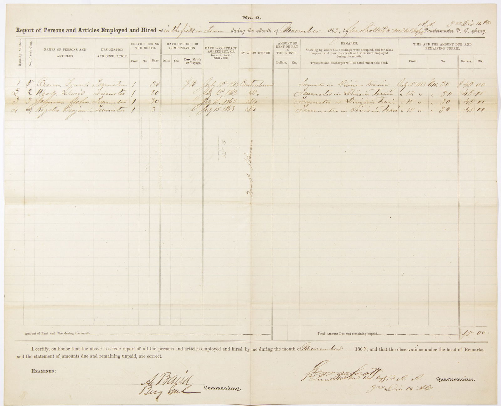 ABSALOM BAIRD: (1824 - 1905) Union brigadier general, he won fame for his heroic efforts at the Battle of Chickamauga and the Chattanooga Campaign and was awarded the Medal of Honor. Interesting partly-printed war-d