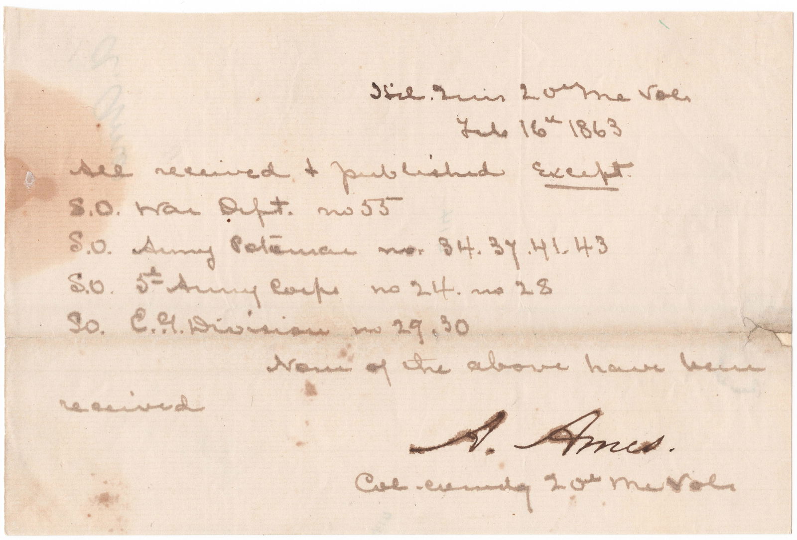 ADELBERT AMES: (1835-1933) Union brigadier general of Maine volunteers who fought at Malvern Hill, Fredericksburg,Chancellorsville, Petersburg and Fort Fisher, and commanded a brigade in O. O. Howard’s corps a