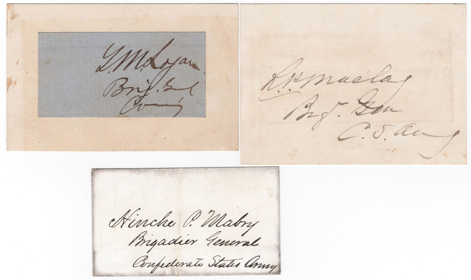 CONFEDERATE GENERALS (3): Good lot of three items signed by Confederate generals, includes: THOMAS M. LOGAN (1840-1914) Confederate general, fought during the Seven Days and Second Battle of Bull Run, cited for great bravery