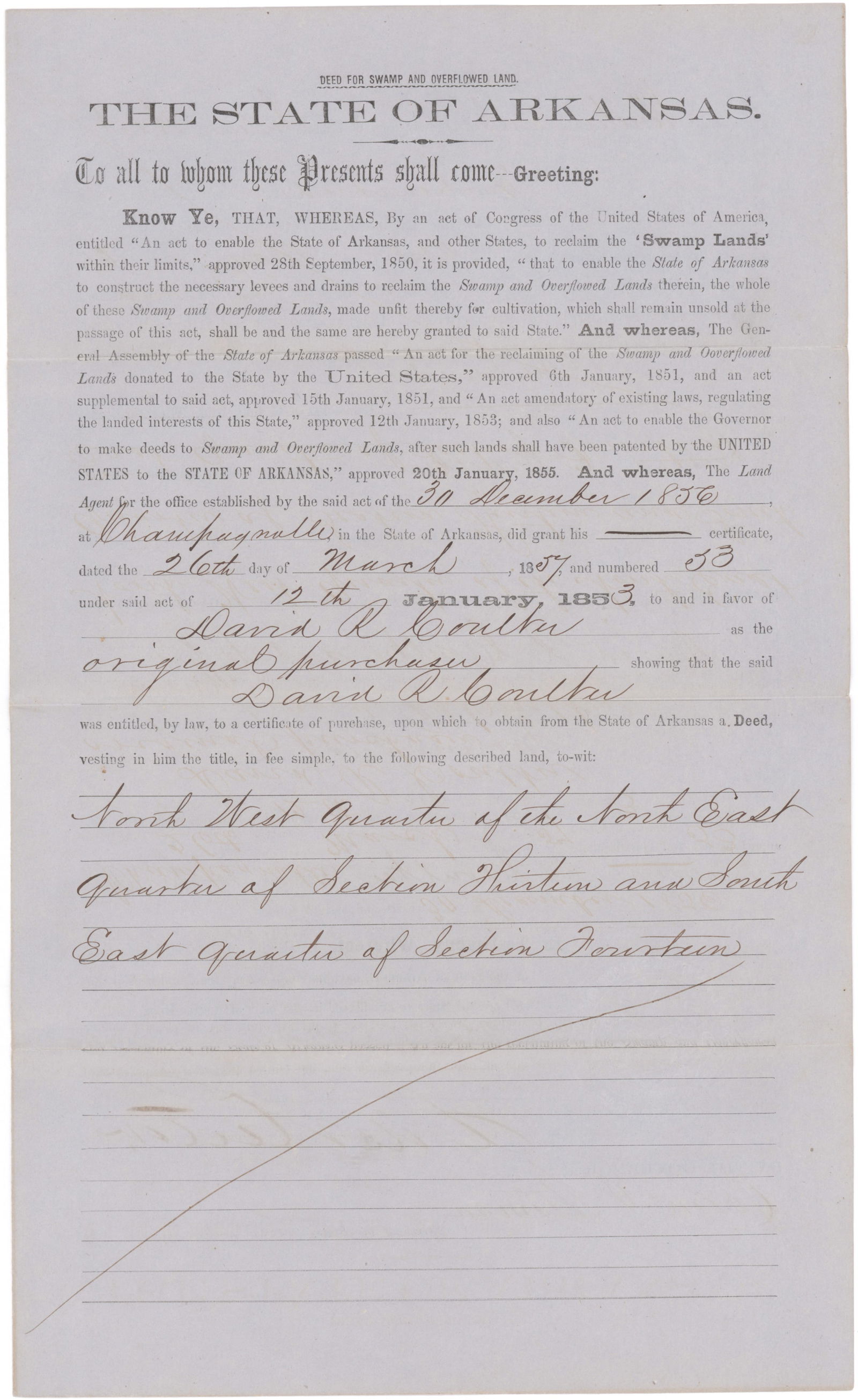 CONFEDERATE POLITICIANS OF ARKANSAS (6): A fine lot of six items signed by Confederate politicians representing the state of Arkansas, includes: HENRY M. RECTOR (1816-1899) Sixth governor of Arkansas from 1860-1862. Partly-printed D.S.