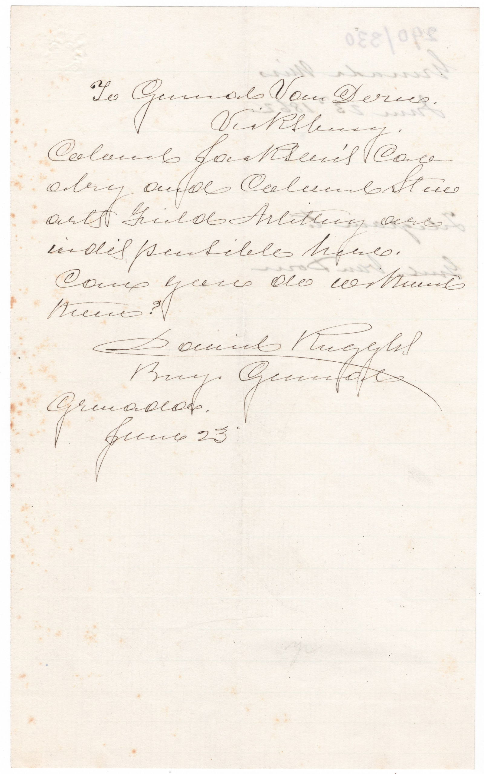 DANIEL RUGGLES: (1810-1897) Confederate brigadier general who led a corps at Shiloh, later serving under Braxton Bragg, Earl van Dorn, and Joseph E. Johnston. Fine association A.L.S., 1p. 8vo., Grenada, MS, Jun