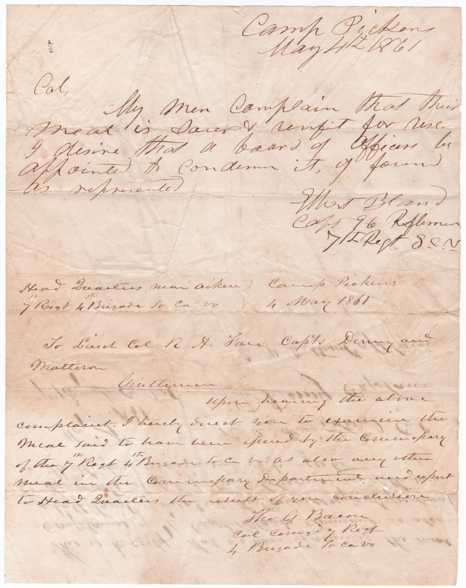 ELBERT BLAND: (c. 1822-1863) Confederate lieutenant colonel commanding the 7th South Carolina Infantry Regiment at First Manassas, Williamsburg, the Seven Days’ Battles, Fredericksburg, Chancellorsville and G