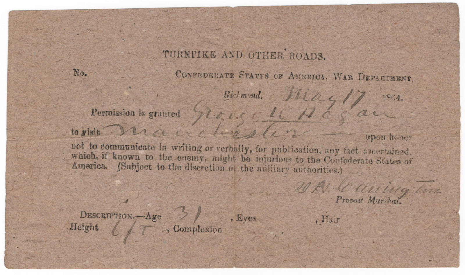 ISAAC H. CARRINGTON: (1827-1887) Confederate provost marshal of Richmond. Prior to the Union occupation of the city, he set fire to military stores there, but the fire spread out of control and destroyed much of the city.