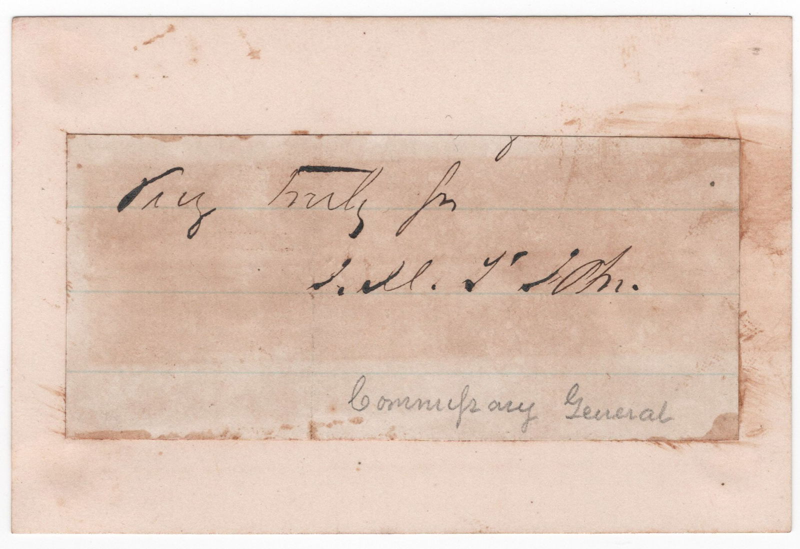 ISAAC M. ST. JOHN: (1827-1880) Confederate commissary general who served as an engineer in the fortification of the Peninsula, later served as Chief of the Mining and Nitre Bureau. Rare signature ‘I. M. St John