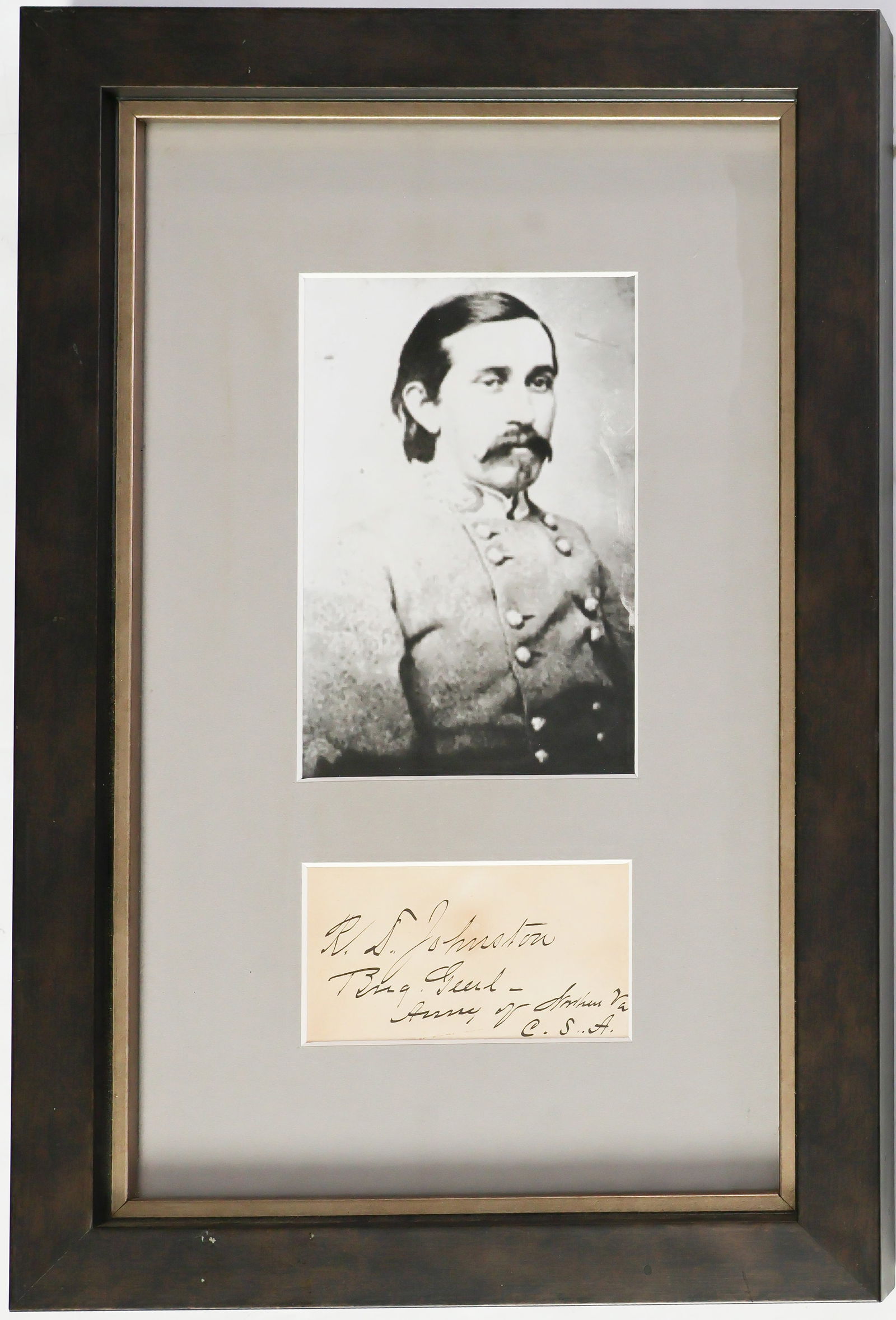 ROBERT DANIEL JOHNSTON: (1837 - 1919) Confederate general who commanded troops at the Battle of Seven Pines, Gettysburg, and Spotsylvania. Probable war-date signature adding rank 'Big Genl - Army of Northern Va. C.S.A.' on a