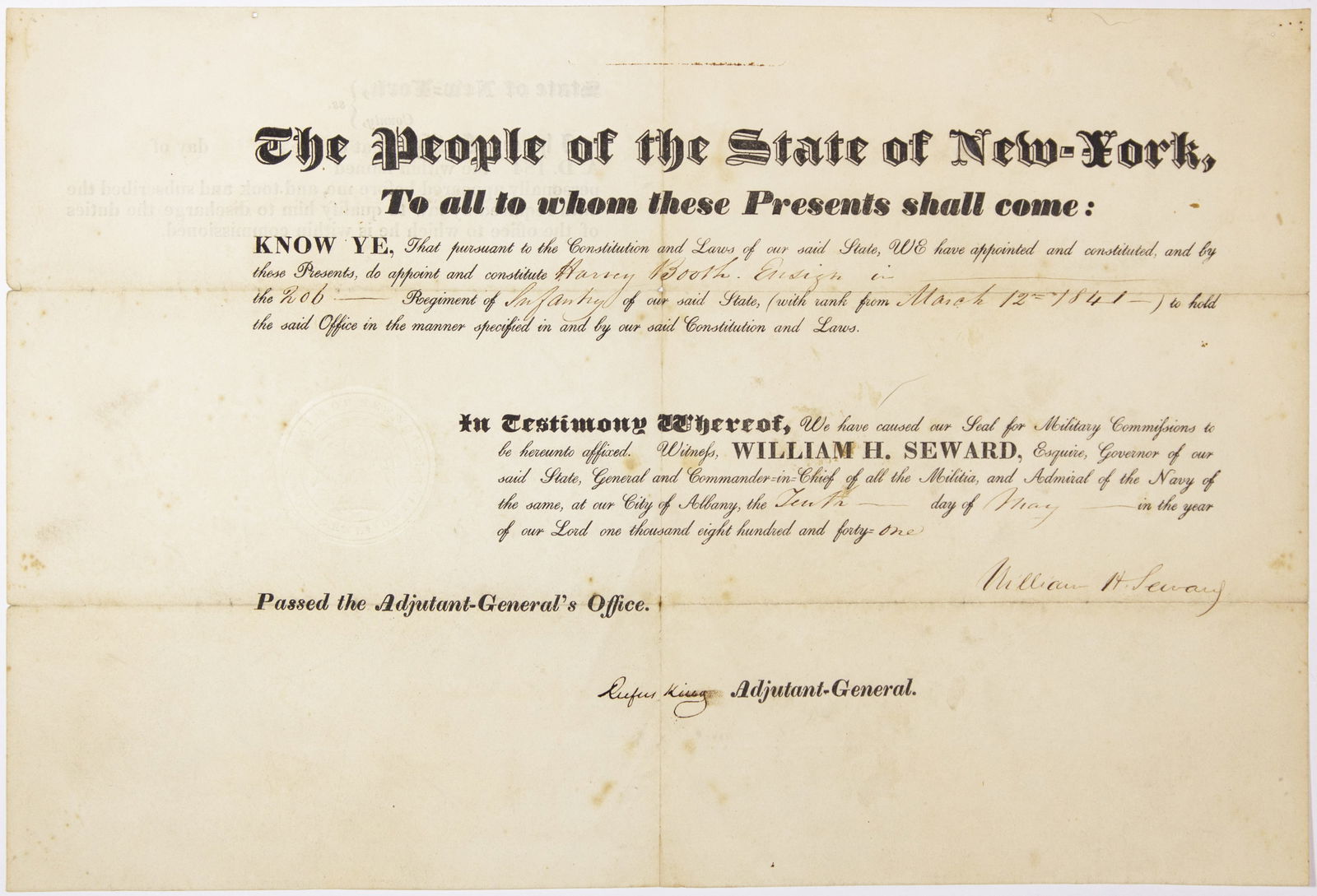 RUFUS KING AND WILLIAM H. SEWARD: RUFUS KING (1814-1876) U.S Government official and brigadier general in the Union army during the Civil War. His early withdrawal when faced with Jackson’s and Longstreet’s combined corps