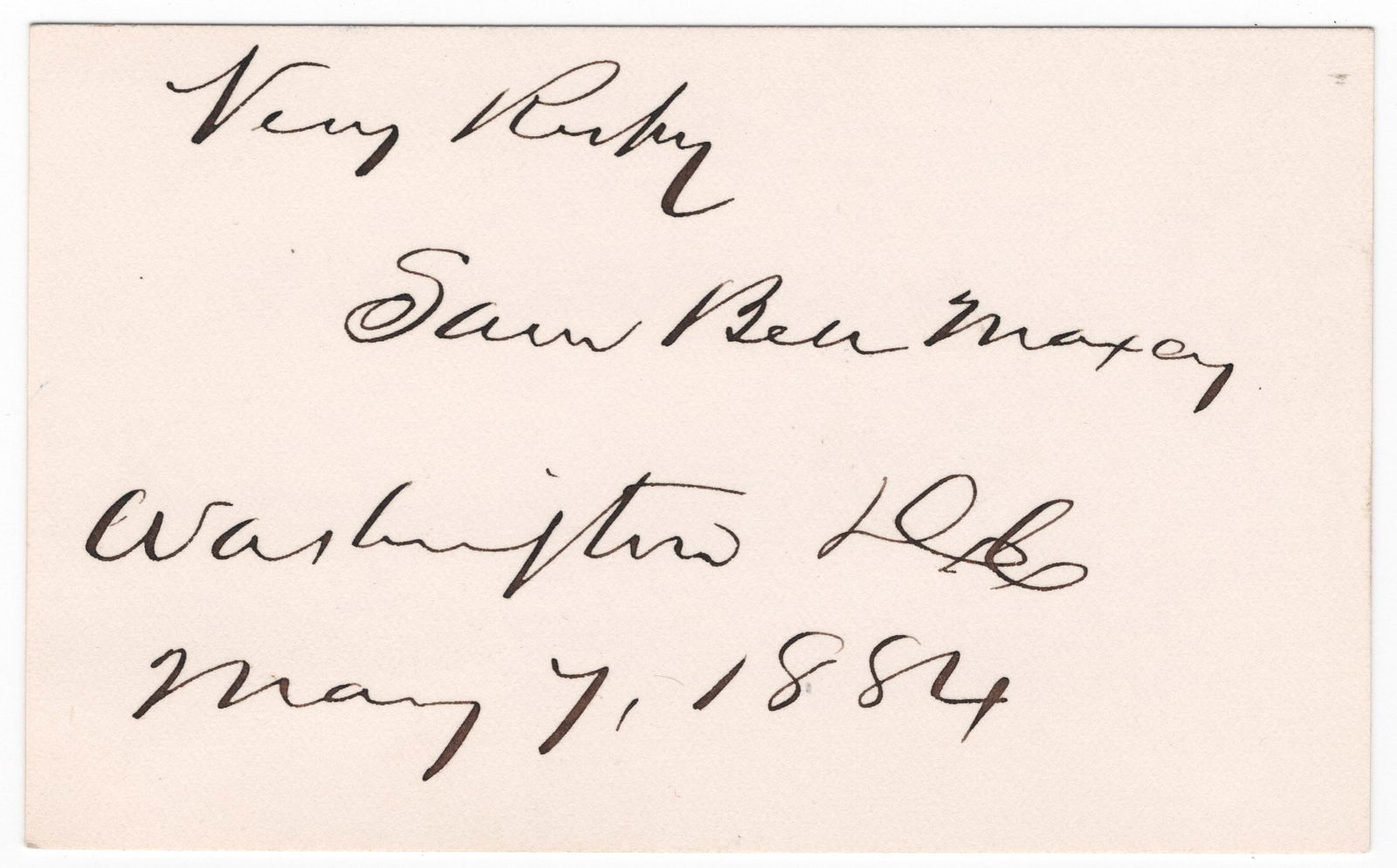 SAMUEL B. MAXEY: (1825 - 1895) Confederate major general who commanded three brigades of Indians in combat in the Indian Territories. Scarce signature ‘Sam Bell Maxey’ as U.S. Senator in black ink on a 4