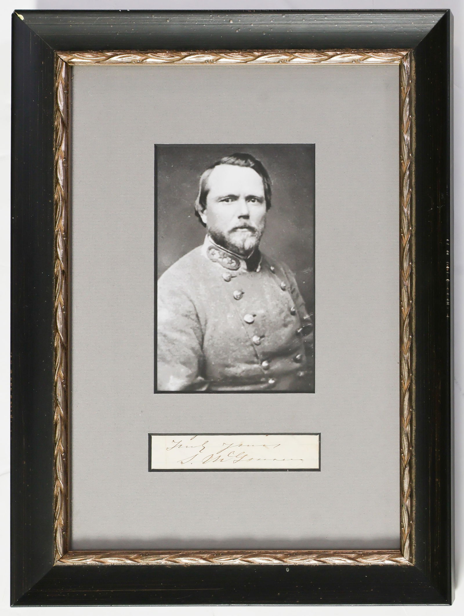 SAMUEL M. MCGOWAN: (1819 - 1897), Confederate brigadier general who commanded a brigade in A.P. Hill's famous 'Light Division' and wounded several times. Scarce signature cut from a letter, matted with a photograph and