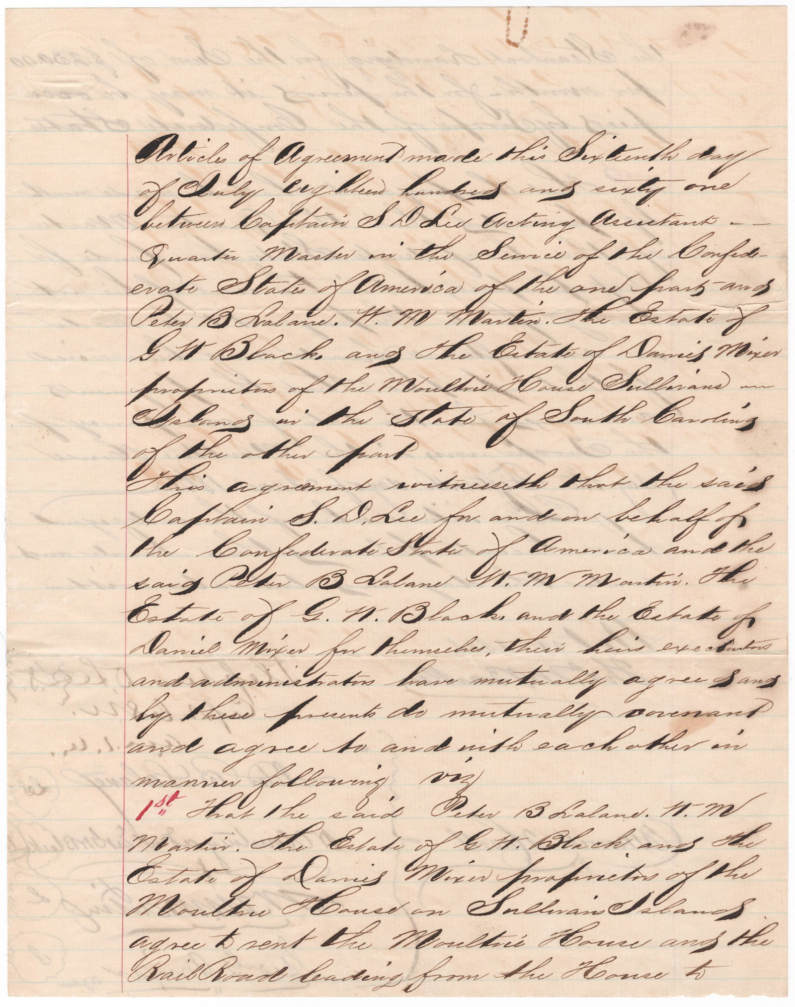 STEPHEN D. LEE: (1833-1908) Confederate Lieutenant General who directed artillery at Second Bull Run and Antietam, later led a corps at Atlanta and in the Carolinas. An interesting manuscript D.S. ‘Stephen D.