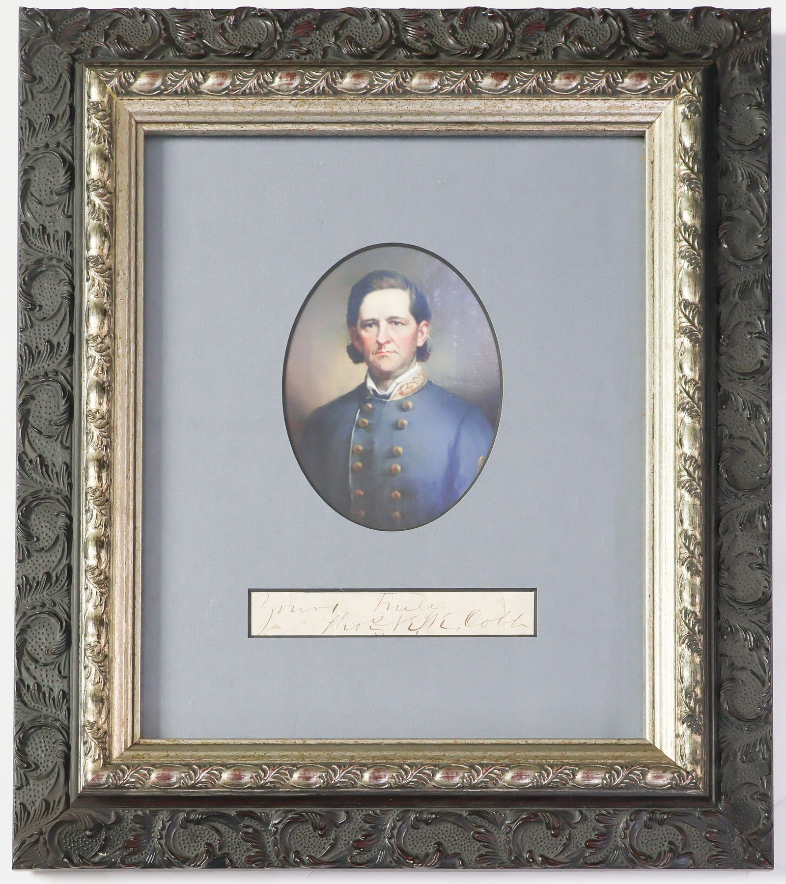 THOMAS READE ROOTES COBB: (1823 - 1862) Confederate brigadier general, brother of Howell Cobb, served in the Maryland campaign and was killed in action at the Battle of Fredericksburg. Close cut black ink signature: Thos. R. R