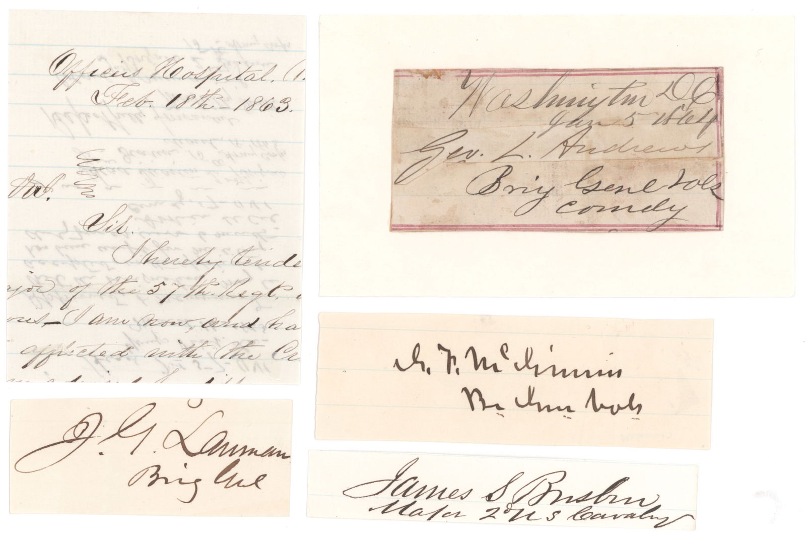 UNION GENERALS (5): Good lot of five items signed by notable Union generals, includes: THOMAS K. SMITH (1820-1887) Union brigadier general, Grant's chief-of-staff at Vicksburg. As a division commander in the Army of the