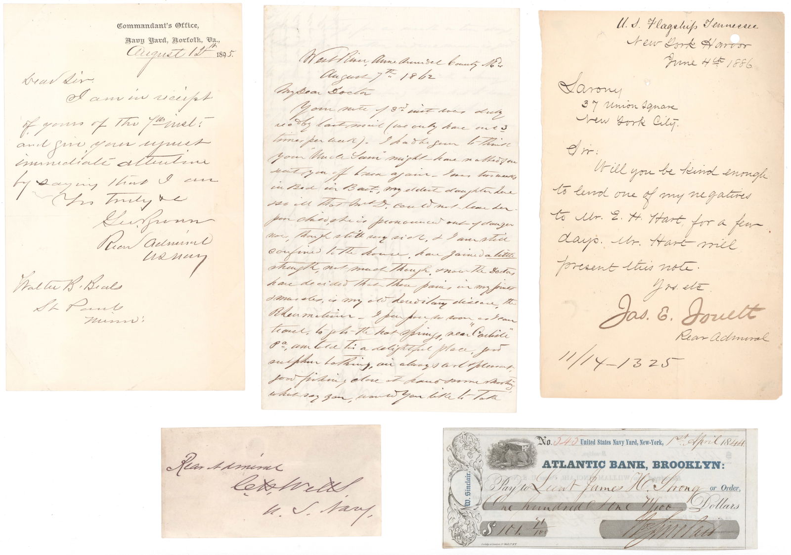 UNION NAVY COMMANDERS AT THE BATTLE OF MOBILE BAY (14): A very fine lot of fourteen items signed by the commanders and officers of the U.S. Navy ships which formed Admiral David G. Farragut’s squadron at the Battle of Mobile Bay on August 5, 1864, in