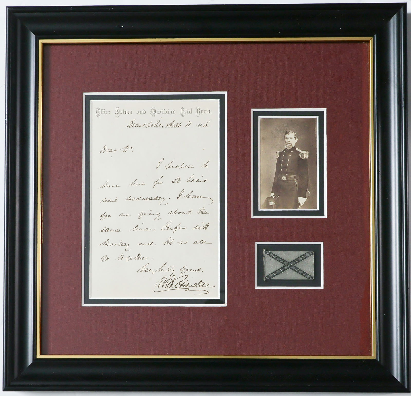 WILLIAM J. HARDEE: (1815 - 1873) Confederate lieutenant general who led his corps at Shiloh and Atlanta, and attempted to halt Sherman's March to the Sea. A.L.S. on the letterhead of the Selma and Meridian Rail Road,