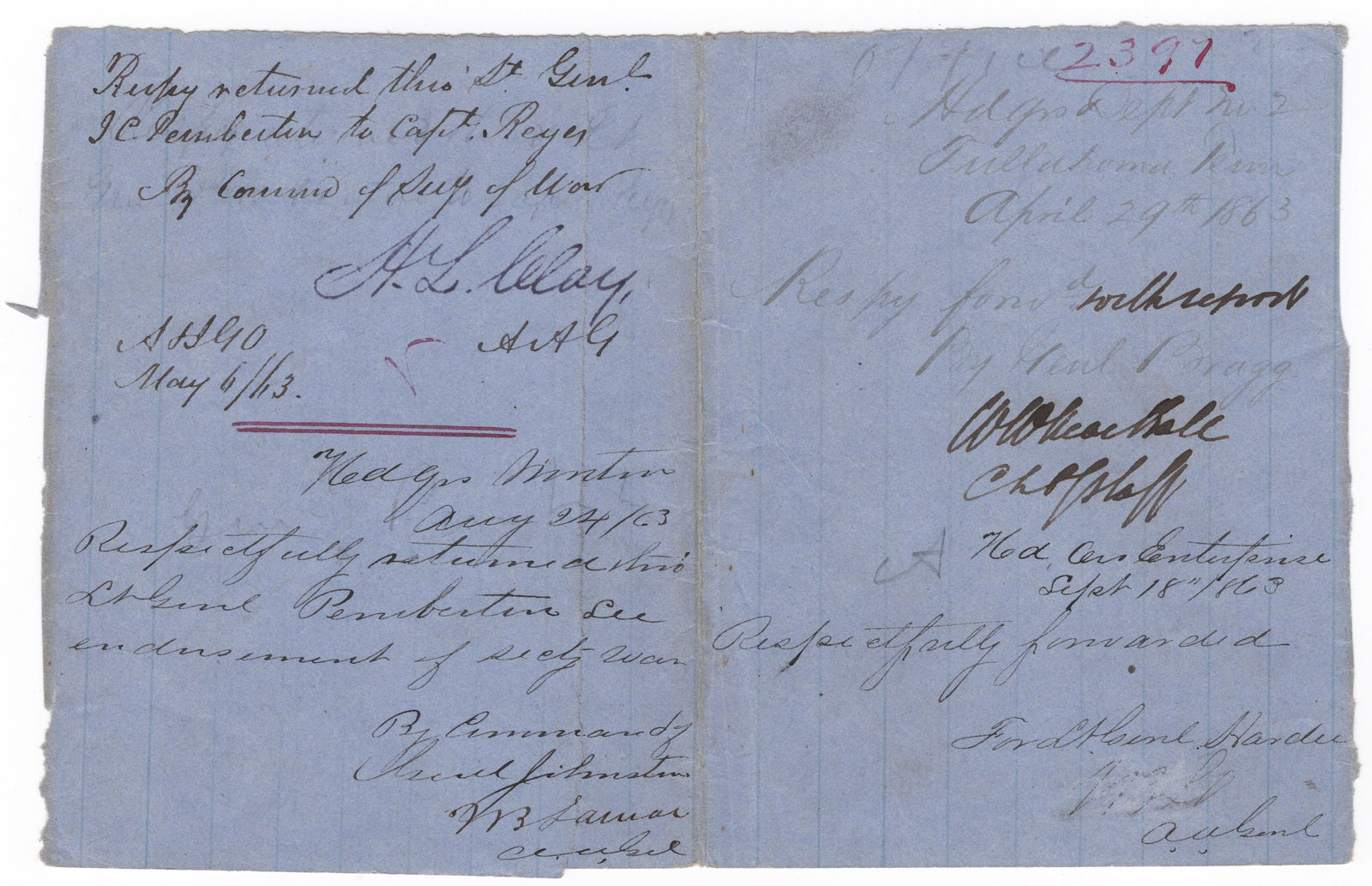 WILLIAM W. MACKALL: (1817–1891) Seminole Wars and Mexican War veteran, C.S.A. brigadier general, chief of staff to Braxton Bragg and Joe Johnston, and commanded a brigade under John H. Forney. Signed endorsement &#