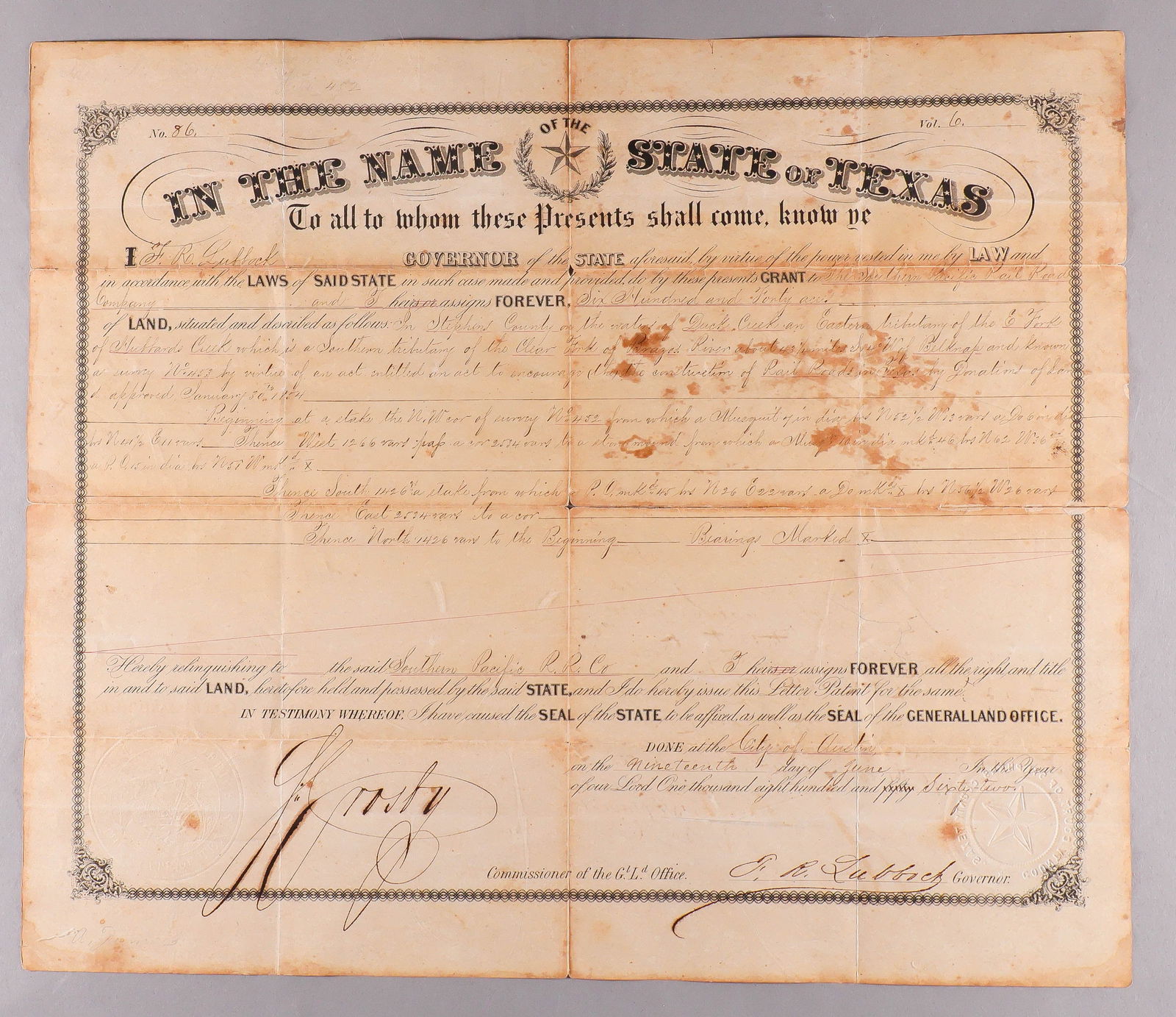 (CONFEDERATE TEXAS): FRANCIS R. LUBBOCK (1815 - 1905) Confederate Governor of Texas, 1861-63, served on the staff of Jefferson Davis until the end of the war. Following Lee's surrender, Lubbock was in Richmond with Davis