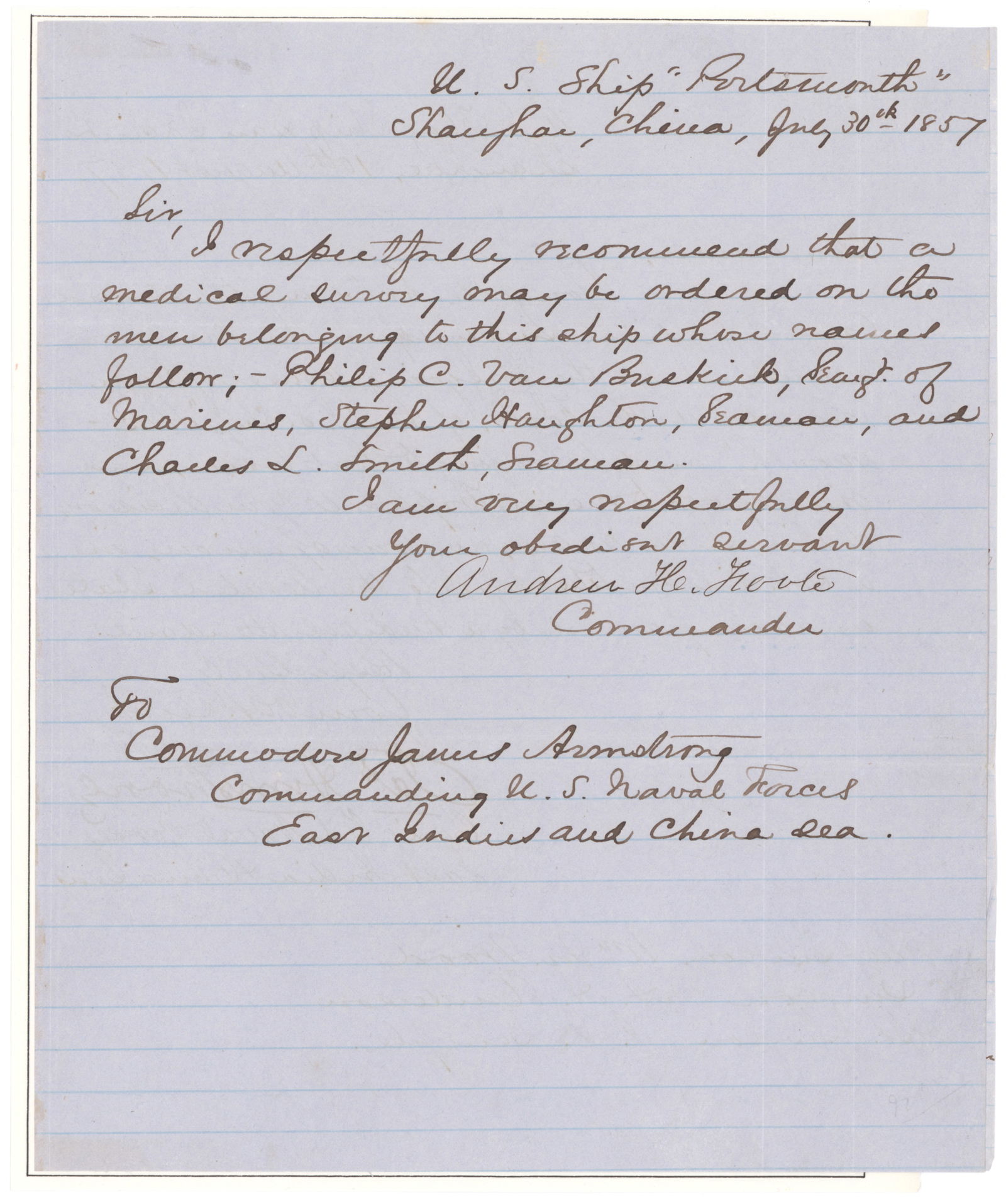 (UNION NAVY) ANDREW H. FOOTE AND JAMES ARMSTRONG: ANDREW H. FOOTE (1806-1863) Union rear admiral who lead the Western Gunboat Flotilla against Forts Henry and Donelson, and at Island No. 10. He died during the war of Bright’s disease. Rare,