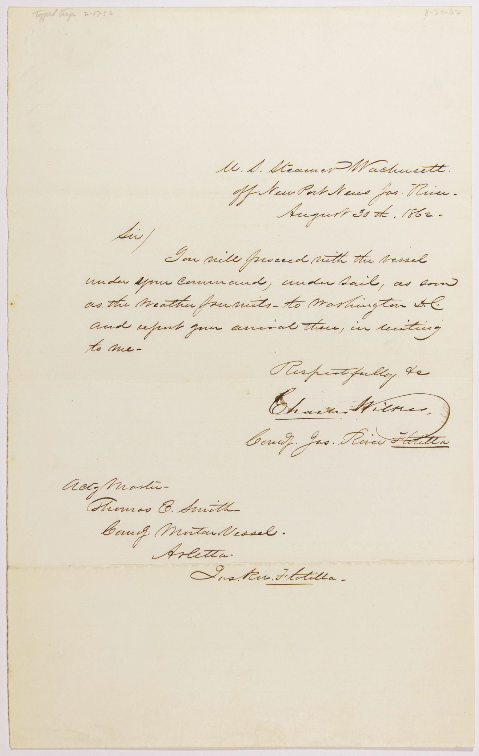 (UNION NAVY) CHARLES WILKES: (1798 – 1877) American naval officer, commander the 1838 American Exploring Expedition, the first such voyage undertaken by the United States government. Although the expedition circumnavigated