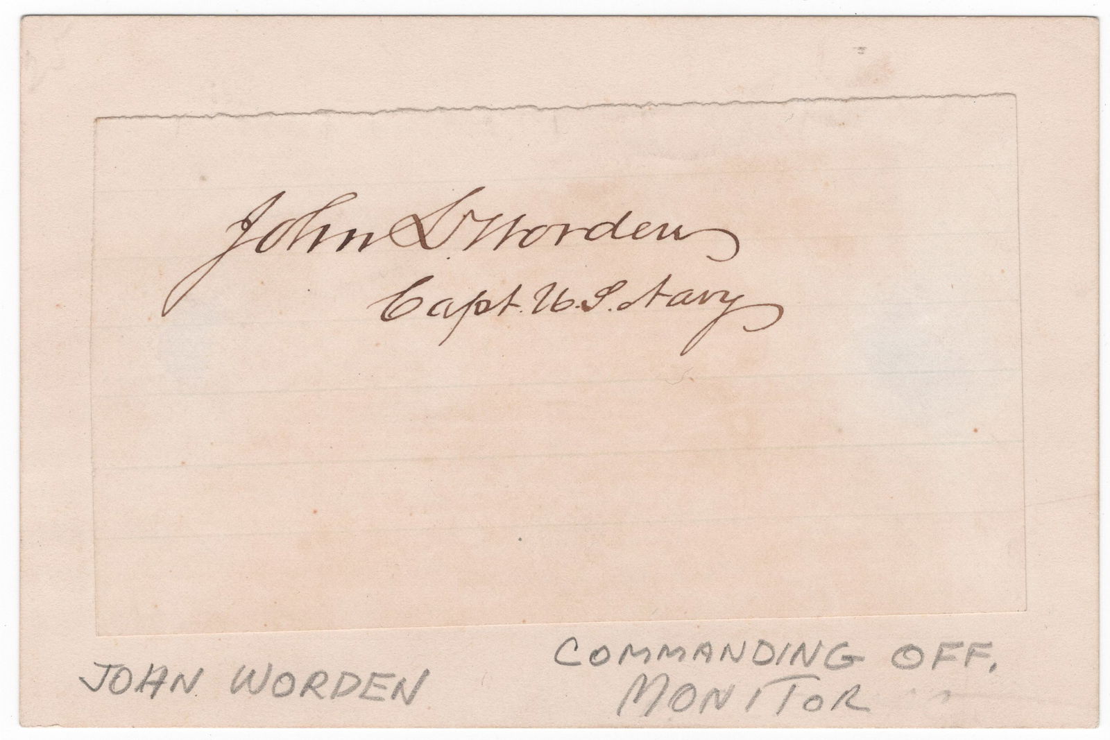 (UNION NAVY) JOHN L. WORDEN: (1818-1897) U. S. Navy commander who supervised the construction of the revolutionary turret-armed ironclad USS MONITOR, and commanded her during her historic clash with the CSS VIRGINIA (ex-USS