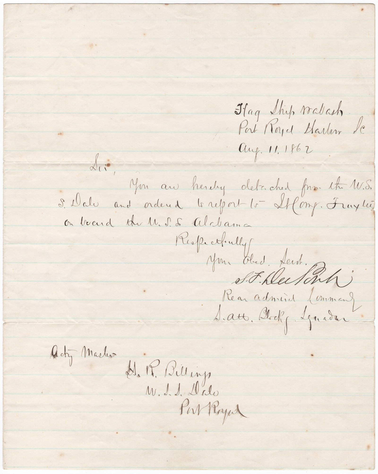 (UNION NAVY) SAMUEL F. DUPONT: (1803 - 1865) Union admiral who commanded the South Atlantic Blockading Squadron and who was instrumental in the taking of Port Royal and Beaufort, but saw his career ruined after the failure of an