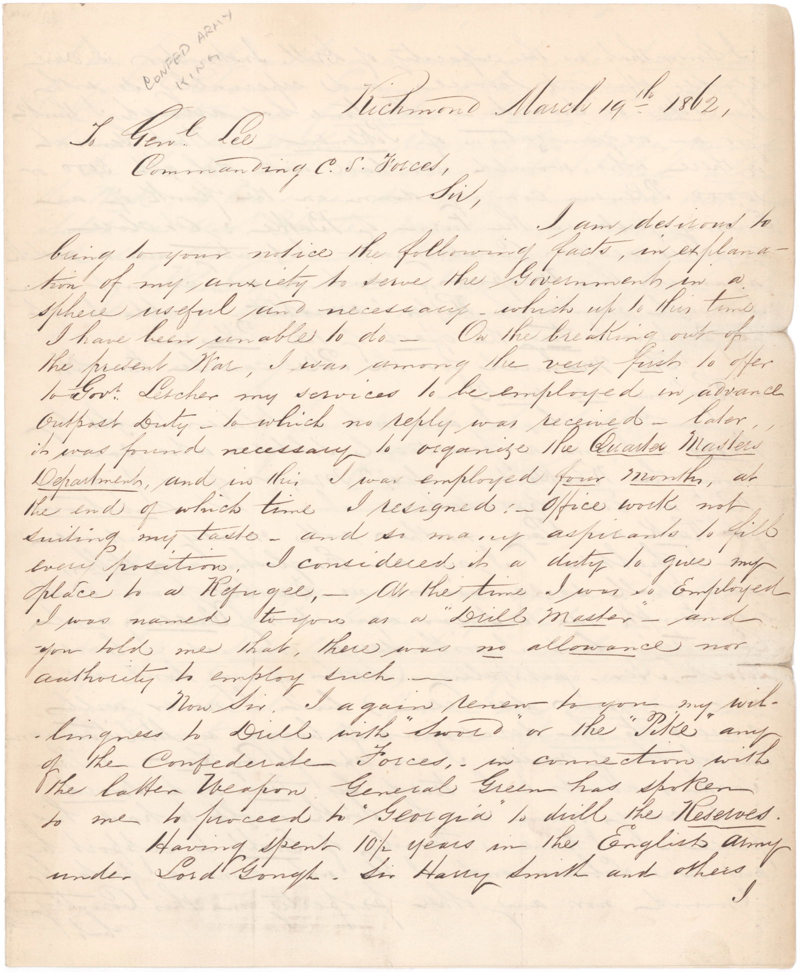 AN ENGLISH SOLDIER OFFERS ROBERT E. LEE HIS SERVICES AS INSTRUCTOR OF PIKEMEN (1 of 7)