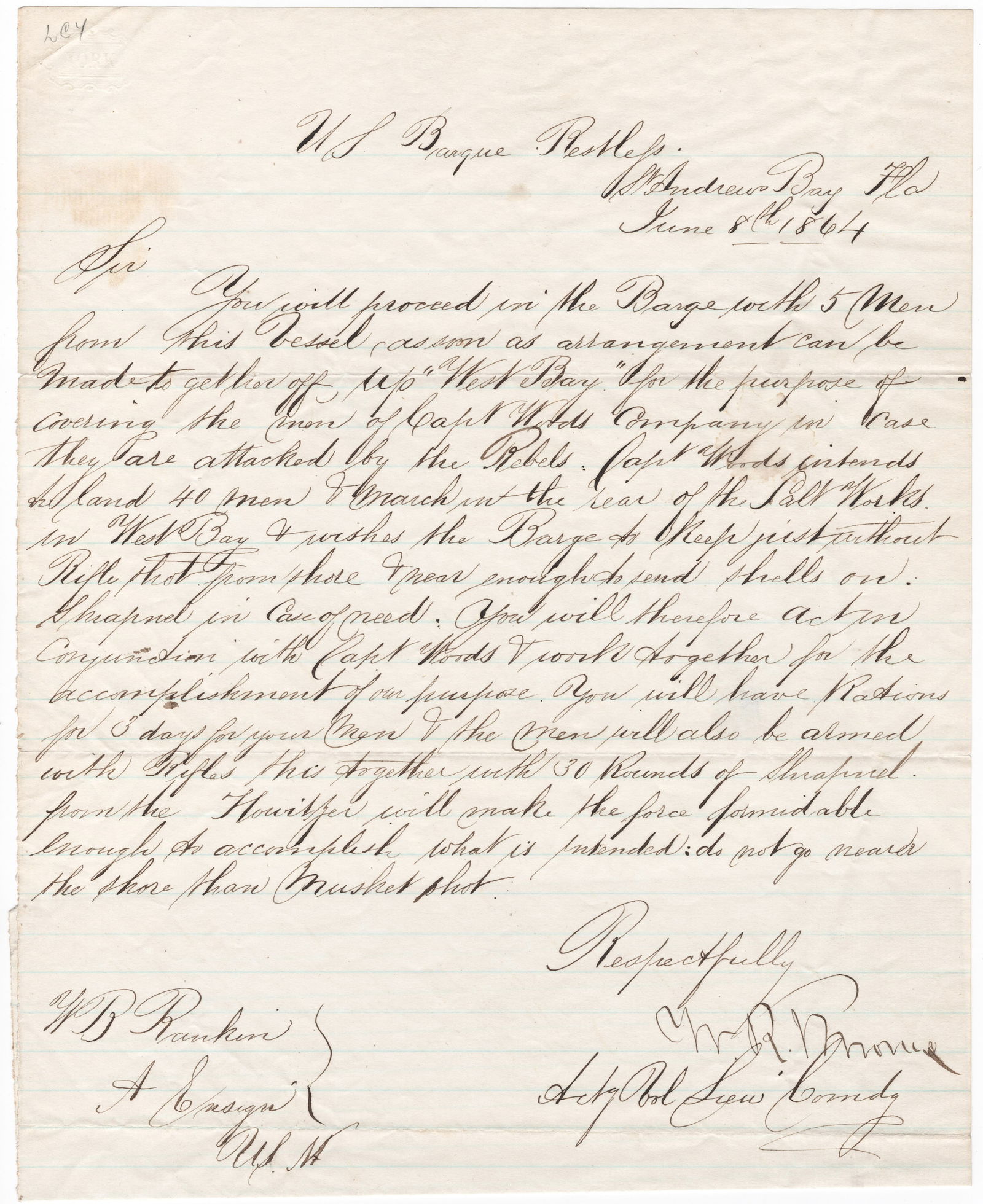 (UNION NAVY) USS RESTLESS COMMANDER ORDERS A RAID ON SALT WORKS (1 of 1)