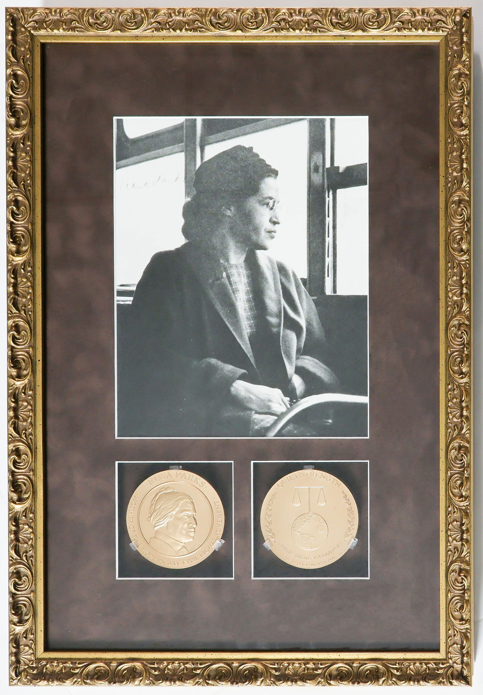 ROSA PARKS: (1913-2005) African-American civil rights leader whose refusal to move to the back of a bus sparked a boycott and led to a concerted civil rights movement. S.P. ‘Rosa Parks’, 8 x 10 in.