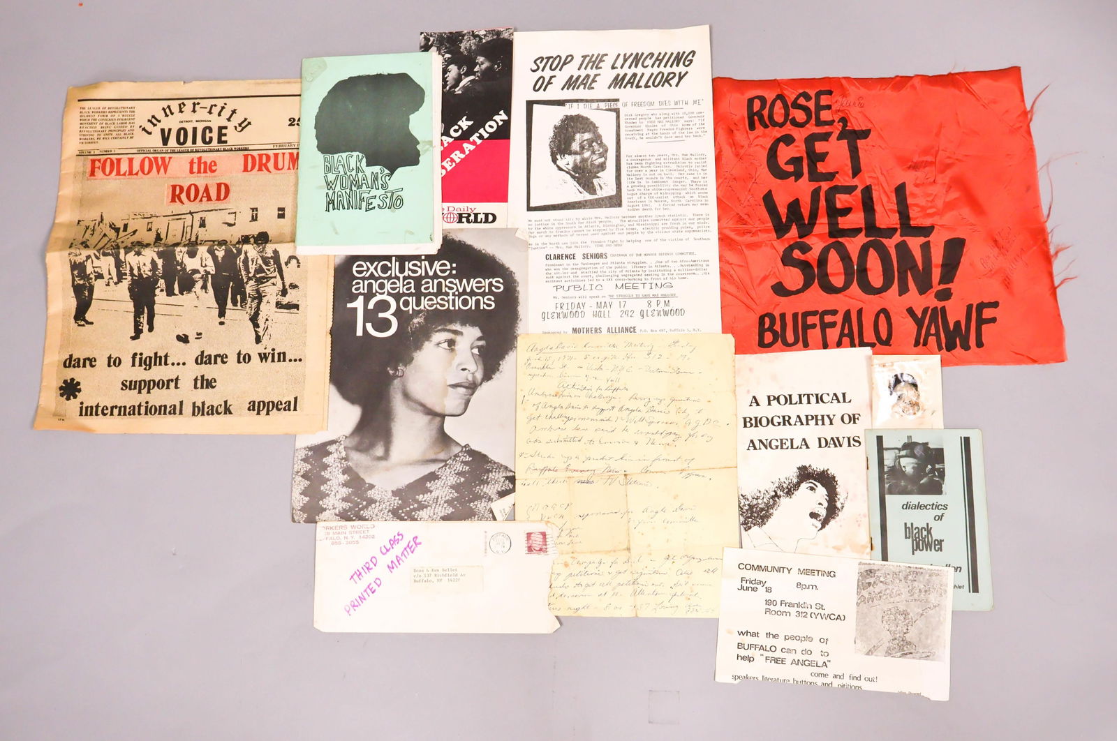BLACK PANTHERS AND ANTI-RACISM: A group of material related to the anti-racist movement of the early 1970s, including a copy of the Black Panther publication 'Dialectics of Black Power', publications about freeing Angela Davis, Blac