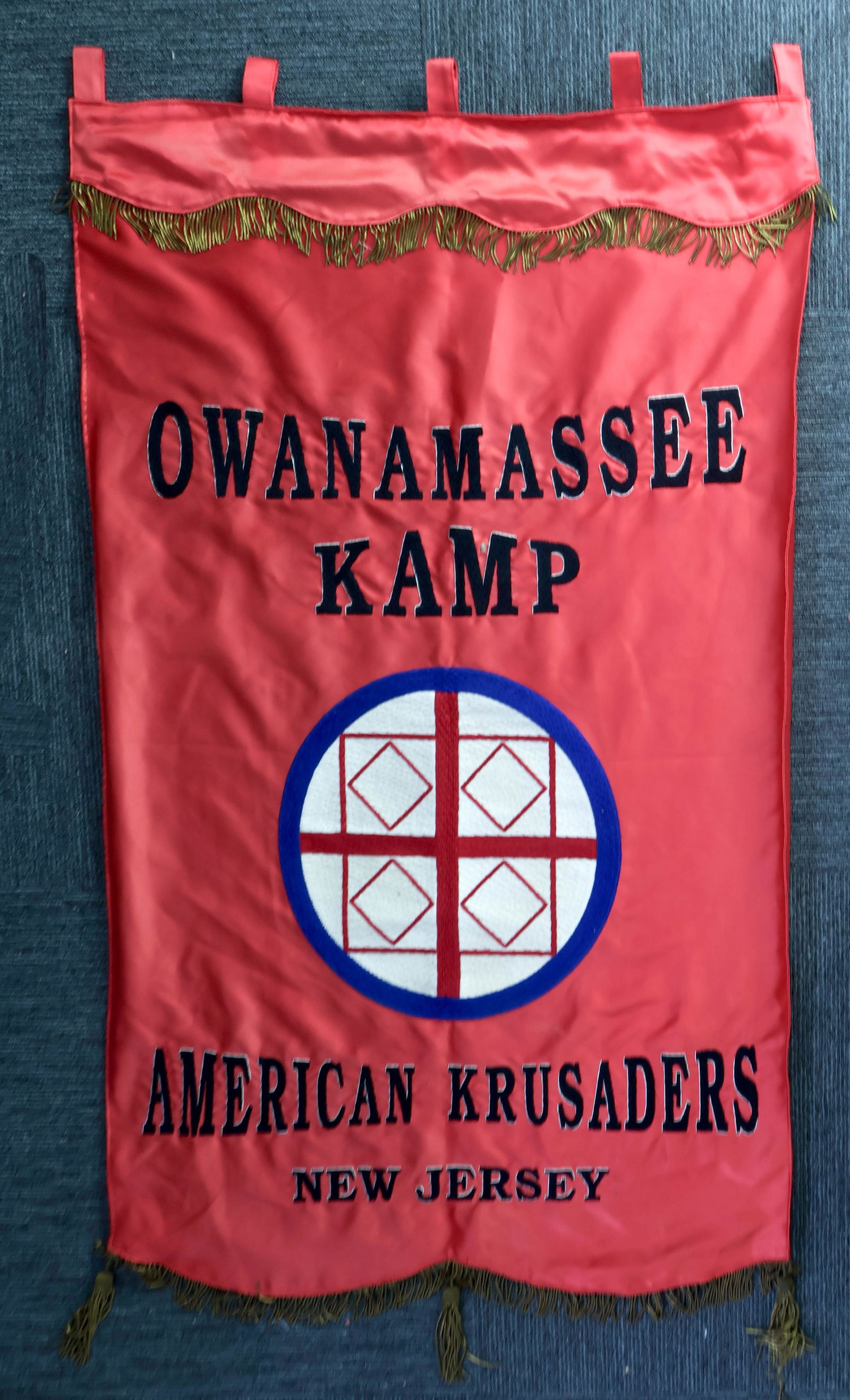 AMERICAN KRUSADERS - KU KLUX KLAN BANNER, UNIFORM AND DOCUMENTS: The American Krusaders was an organization founded in 1923 whose charter described the organization as 'purely benevolent, charitable fraternal, protective and eleemosynary' although, its beliefs and
