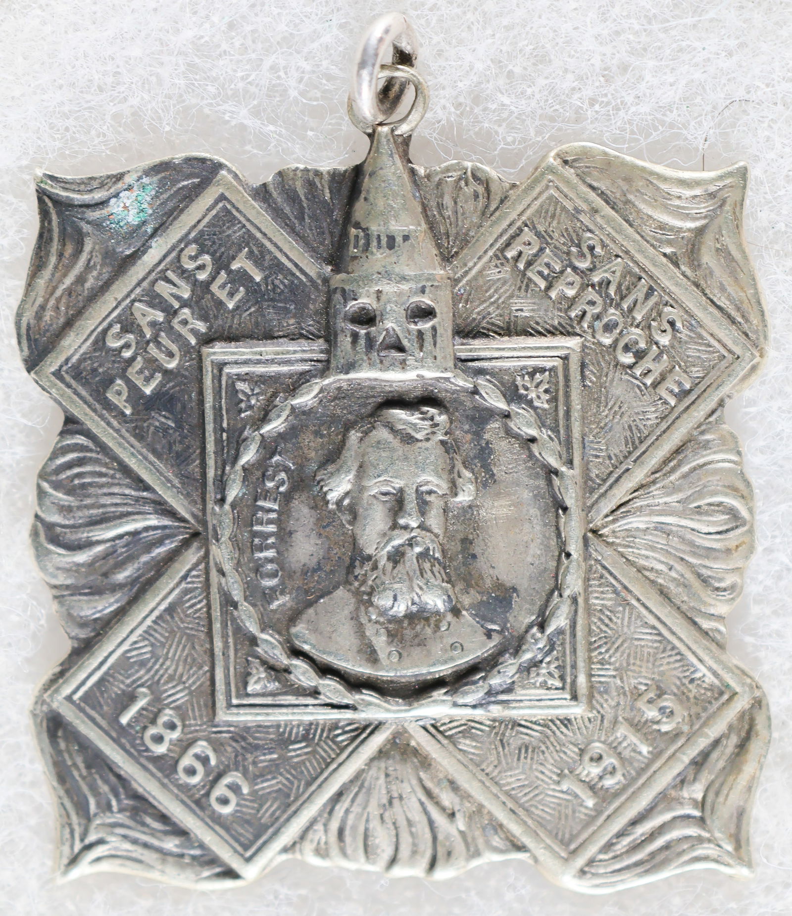 KU KLUX KLAN 'HERO CROSS': The highest award granted by the Ku Klux Klan, the rare 'Hero Cross', approx. 1.25 in. square, with the obverse depicting Confederate general and early Klan leader Nathan Bedford Forrest at center,
