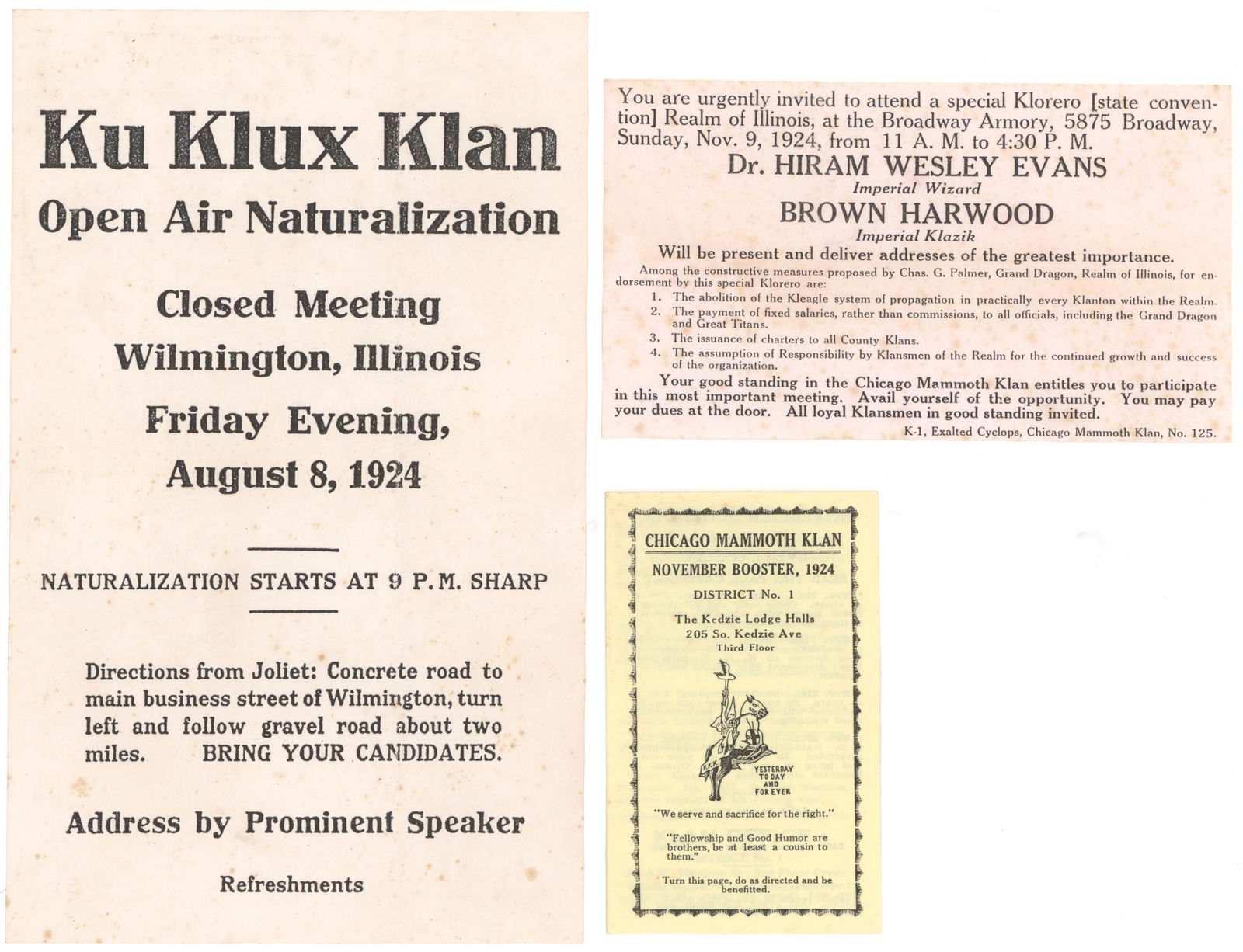 1920’S KU KLUX KLAN DOCUMENTS, ILLINOIS (1 of 3)