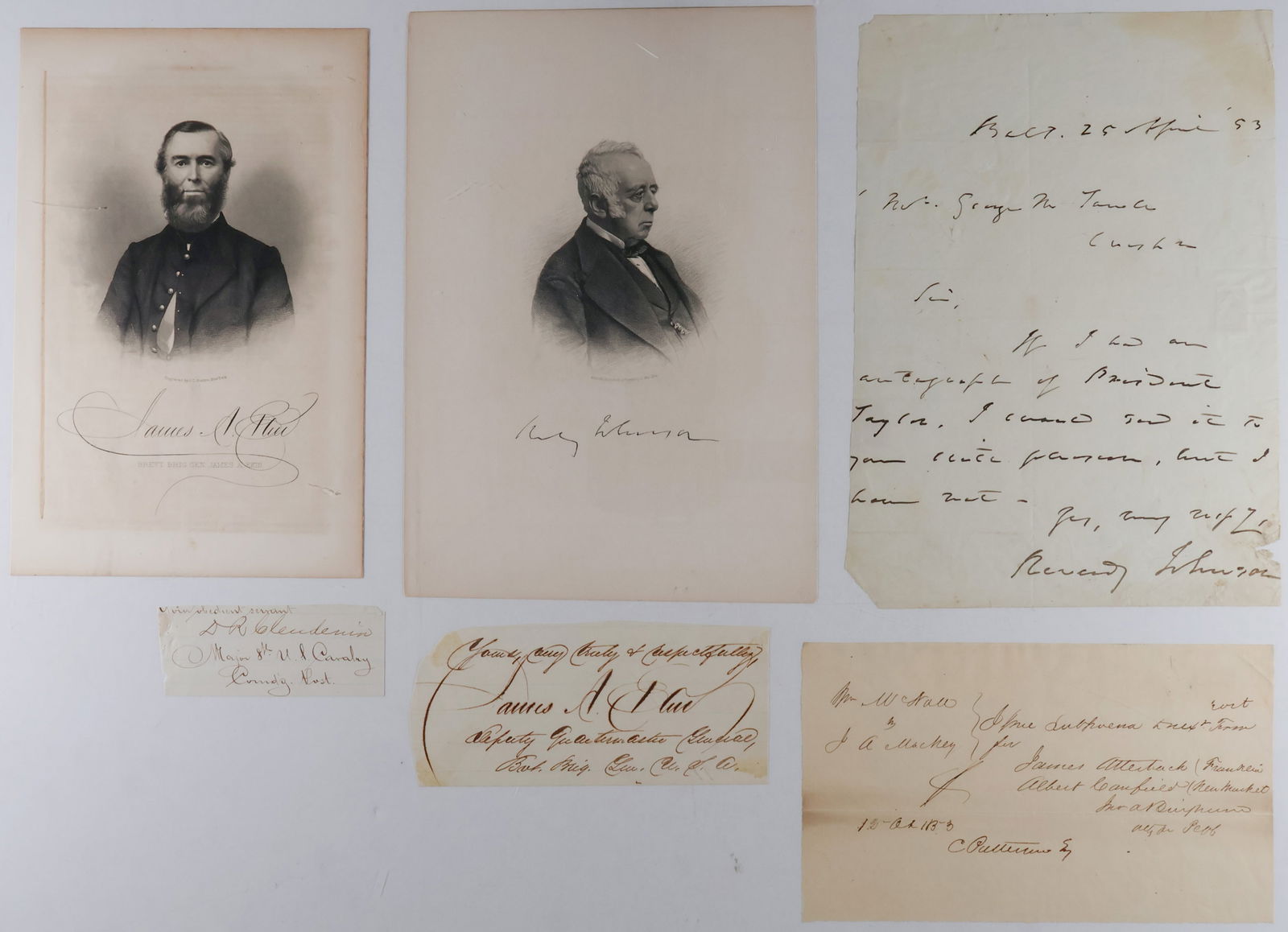 LINCOLN ASSASSINATION TRIAL MEMBERS: A group of four pieces by notable individuals involved in the Lincoln assassination trial. The first, REVERDY JOHNSON (1796-1876), an American politician and lawyer who represented the defense in the