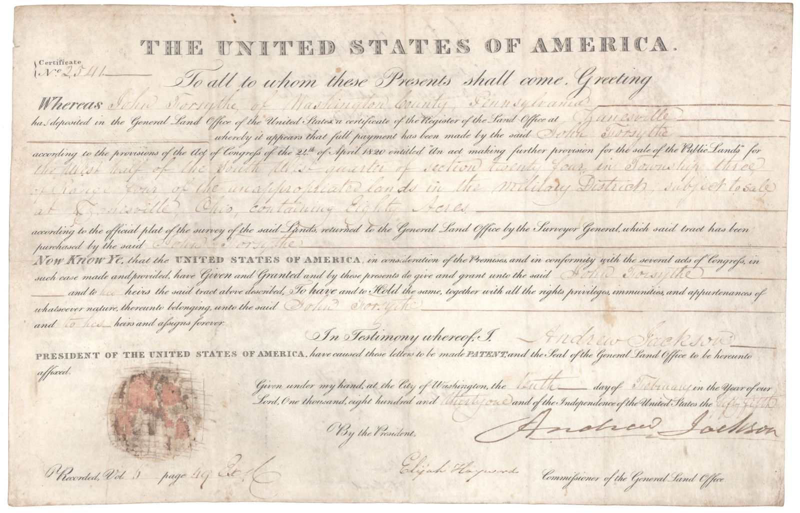 ANDREW JACKSON: (1767 - 1845) Seventh President of the United States, 'Old Hickory' became a national hero in his defense of New Orleans and as president encouraged Western expansion and paid off the national debt. P