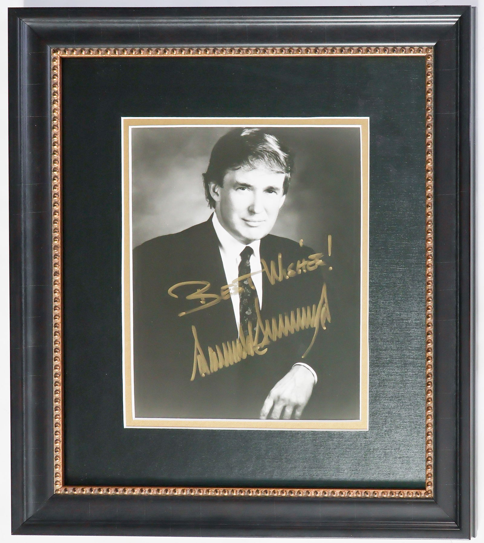 DONALD TRUMP: (b. 1946) Controversial American financier, once near bankruptcy, ran for president in 2016, 2020, and again in 2024. Now the 47th President. Ca. 1985 S.P., 8 x 10 in. b/w half-length seated portrait