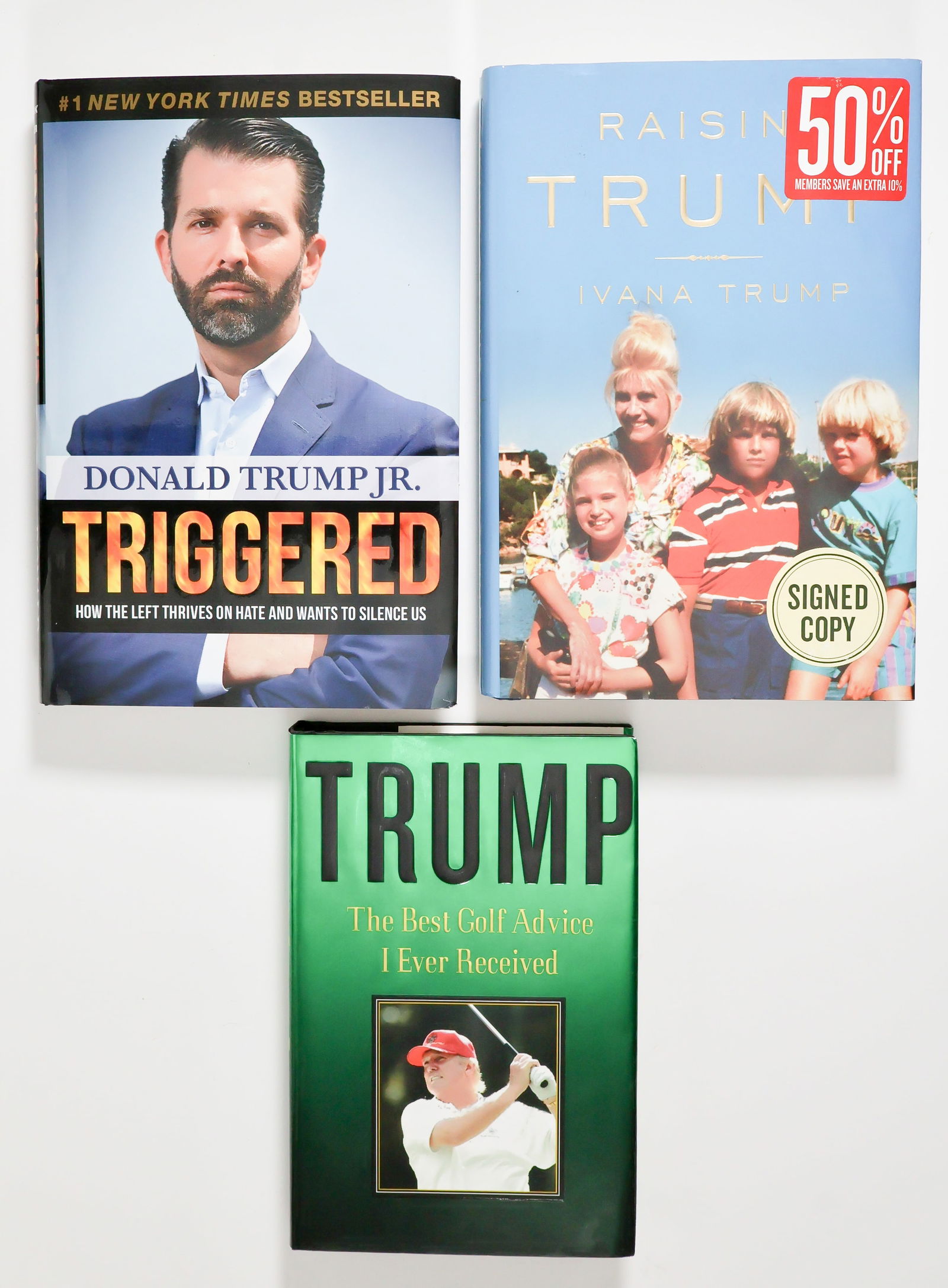DONALD TRUMP AND FAMILY: DONALD TRUMP (b. 1946) Controversial American financier, once near bankruptcy, ran for president in 2016, 2020, and again in 2024. Now the 47th President. His rare book: 'Trump The Best Golf Advice I