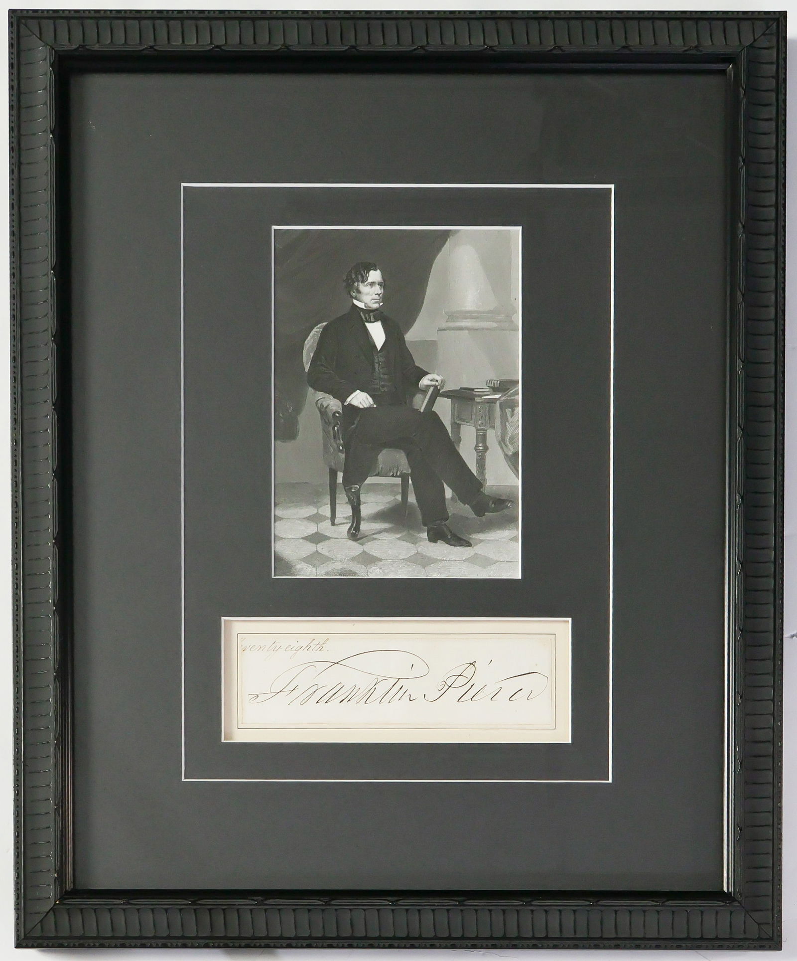 FRANKLIN PIERCE: (1804-1869) Fourteenth President of the United States who initiated the Gadsden Purchase, opening up the Northwest for settlement. Enormous full signature cut from a document, probably as president,