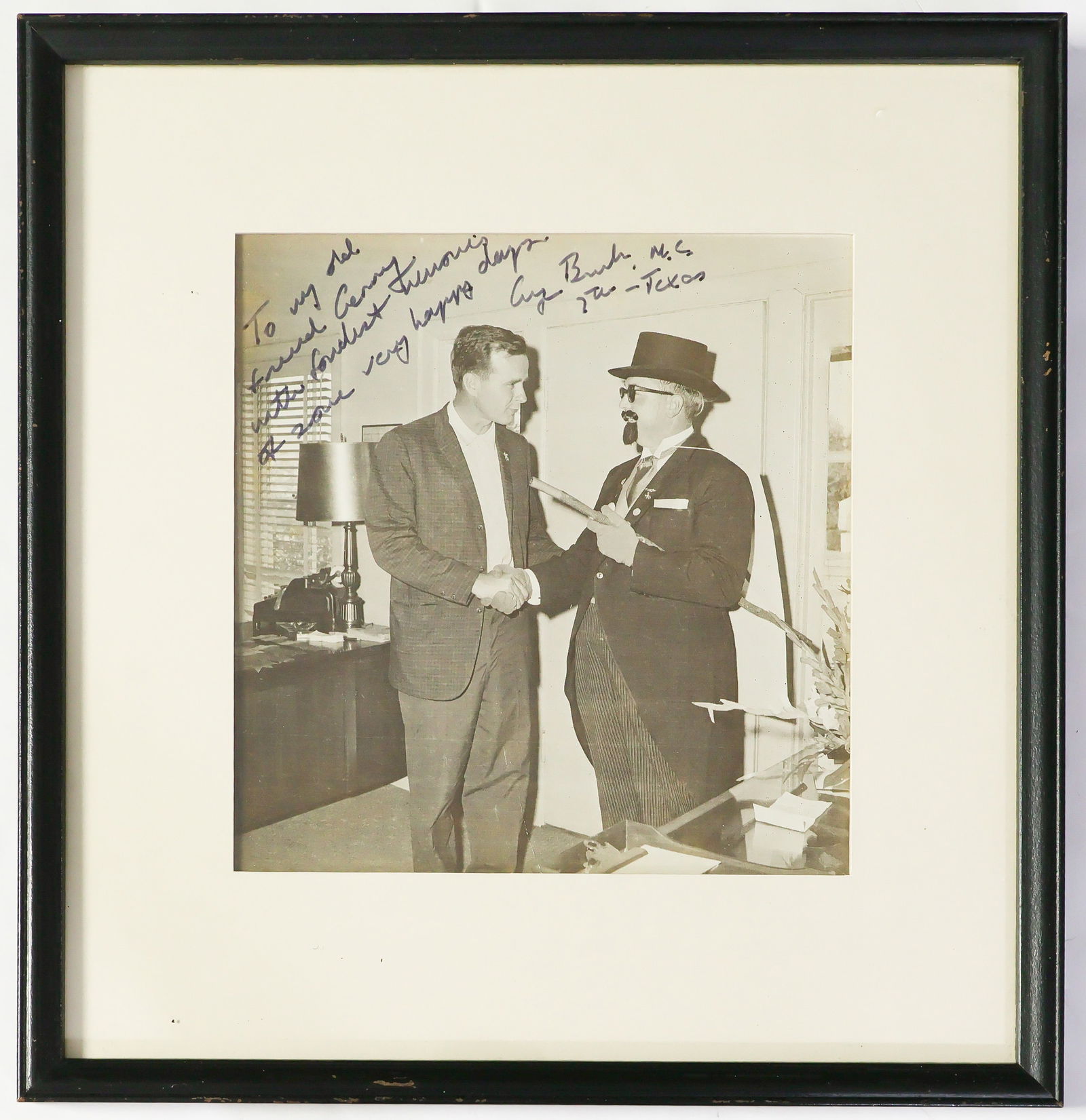 GEORGE H. BUSH: (1924 - 2018) Forty-first President of the United States who ordered the attack on Iraq to liberate Kuwait. Strange I.S.P. as a U.S. Congressman, 6.75 x 7 in. b/.w, shows the future president shaking