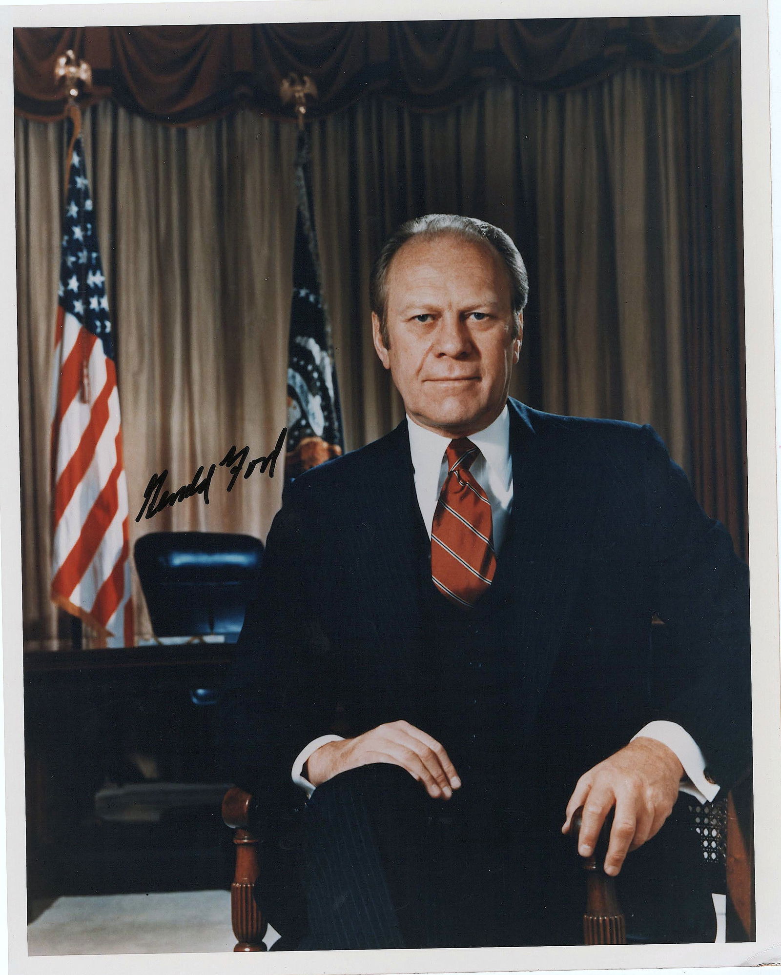 GERALD R. FORD: (1913 - 2006) 38th President of the United States who assumed office upon the resignation of Richard Nixon, who Ford later pardoned for any involvement in the Watergate scandal. A group of four