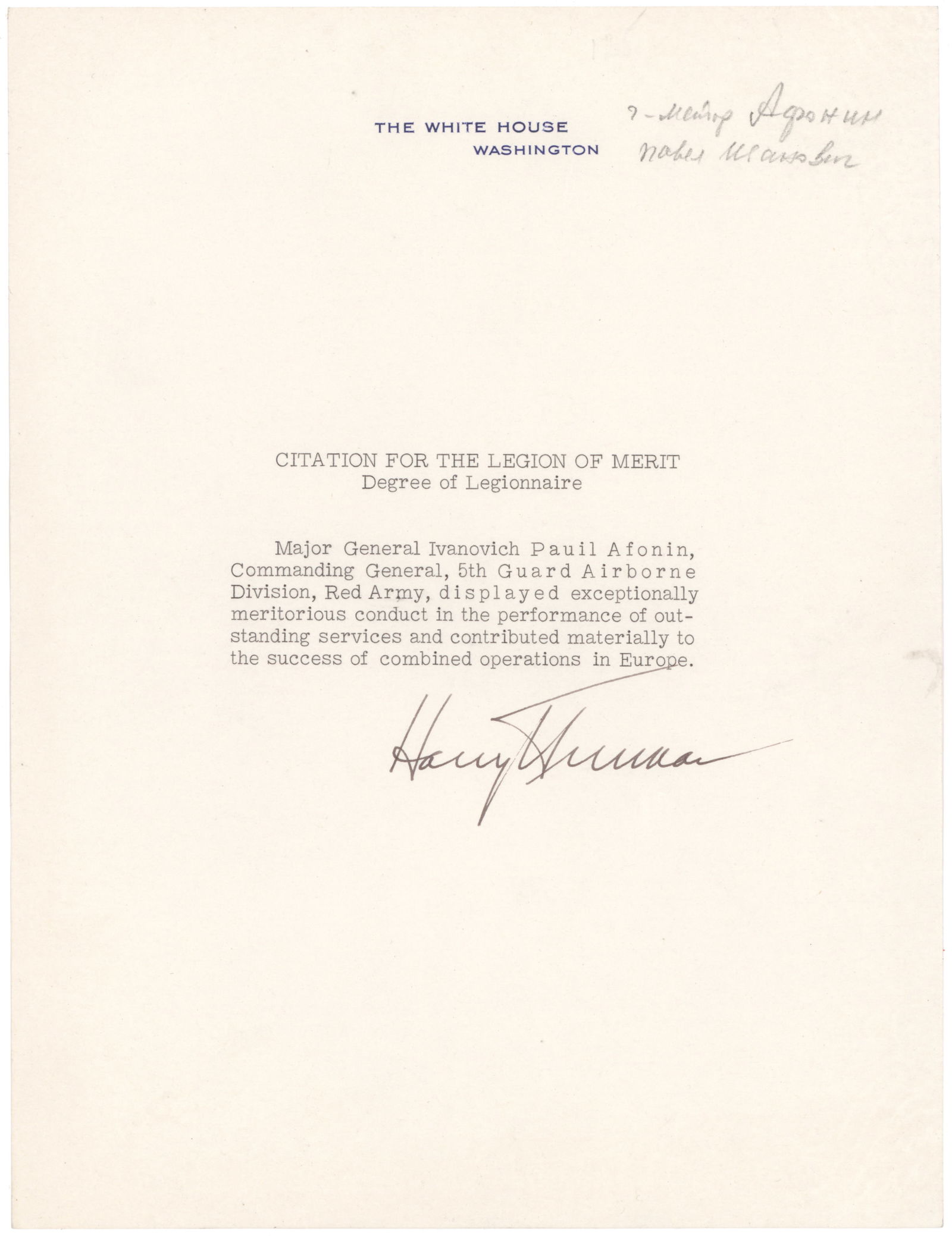 HARRY S. TRUMAN: (1884-1972) 33rd President of the United States who led the country in the closing days of World War II and through the rebuilding of Europe under the Marshall Plan and the Korean War. Partially