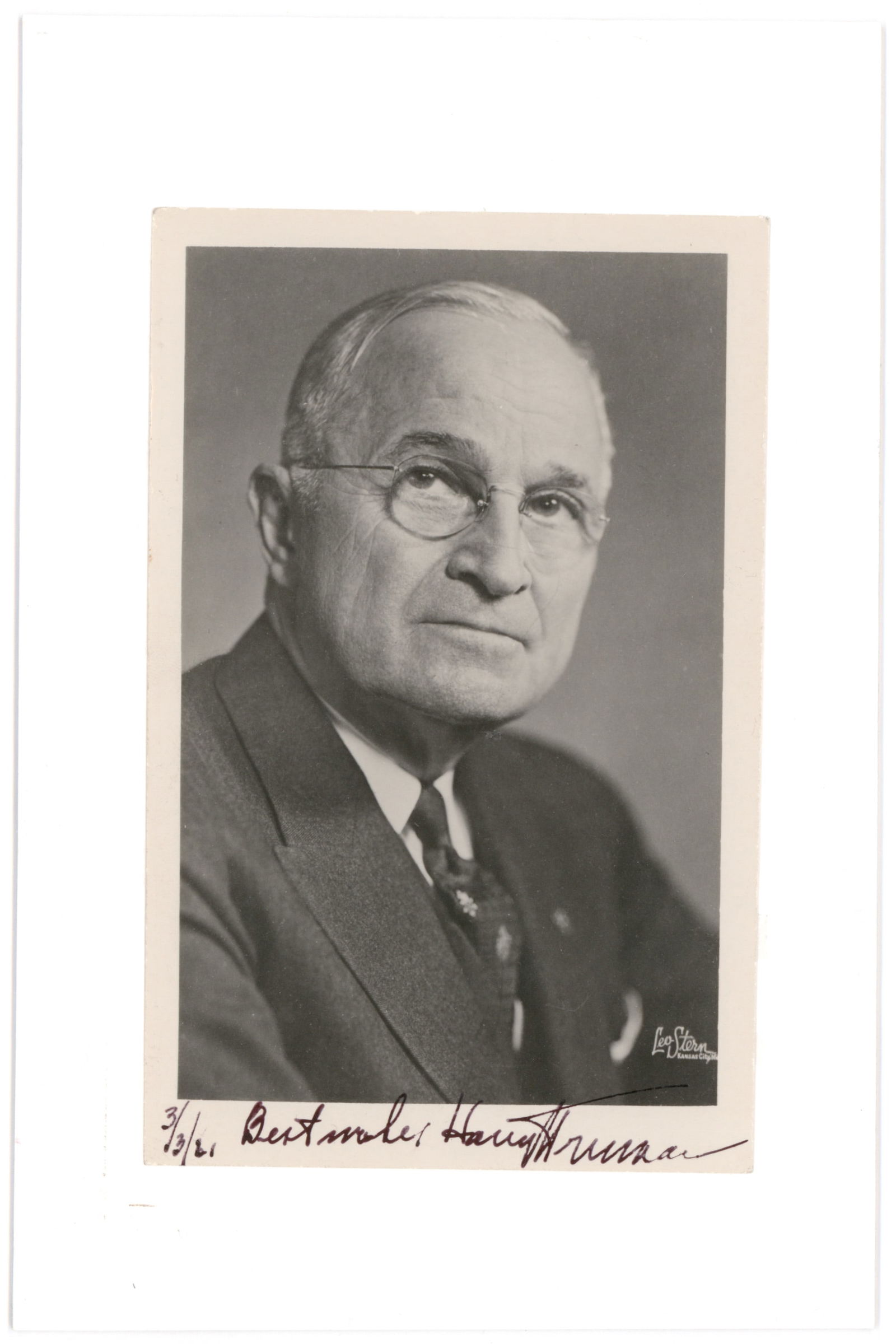 HARRY S. TRUMAN: (1884 - 1972) 33rd President of the United States who led the country in the closing days of World War II and through the re-building of Europe under the Marshall Plan and the Korean War. Pair of sign