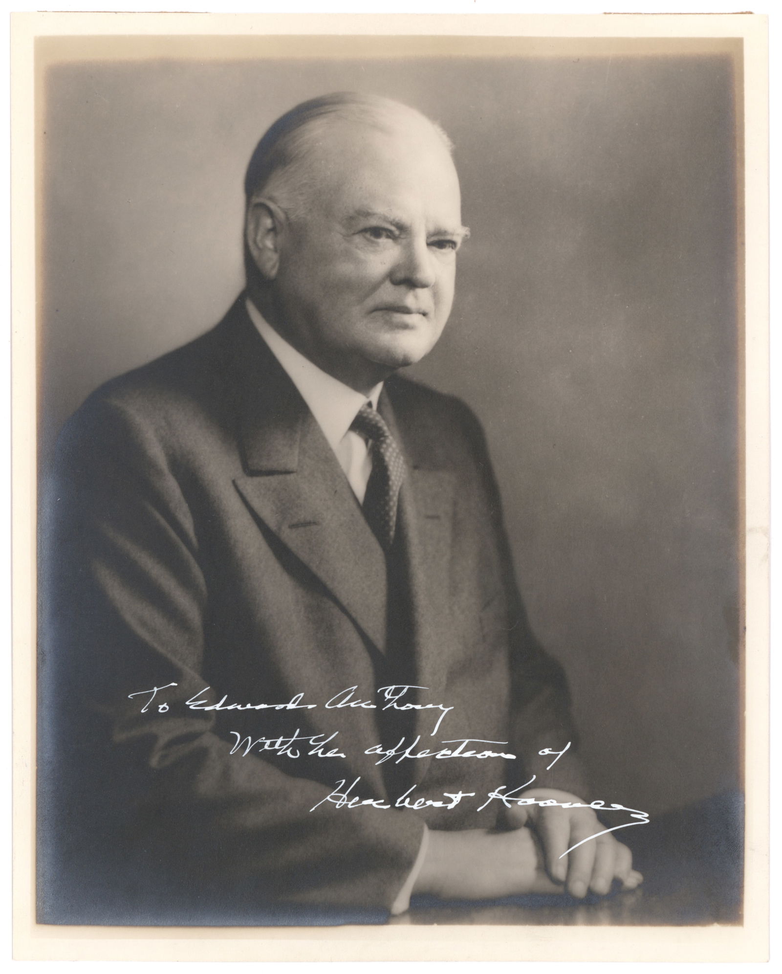HERBERT HOOVER: (1874-1964) 31st President of the United States whose attempts to reverse the course of the Great Depression led to his defeat at the polls by Franklin D. Roosevelt. Very nice I.S.P., 8 x 10 in. b/w,