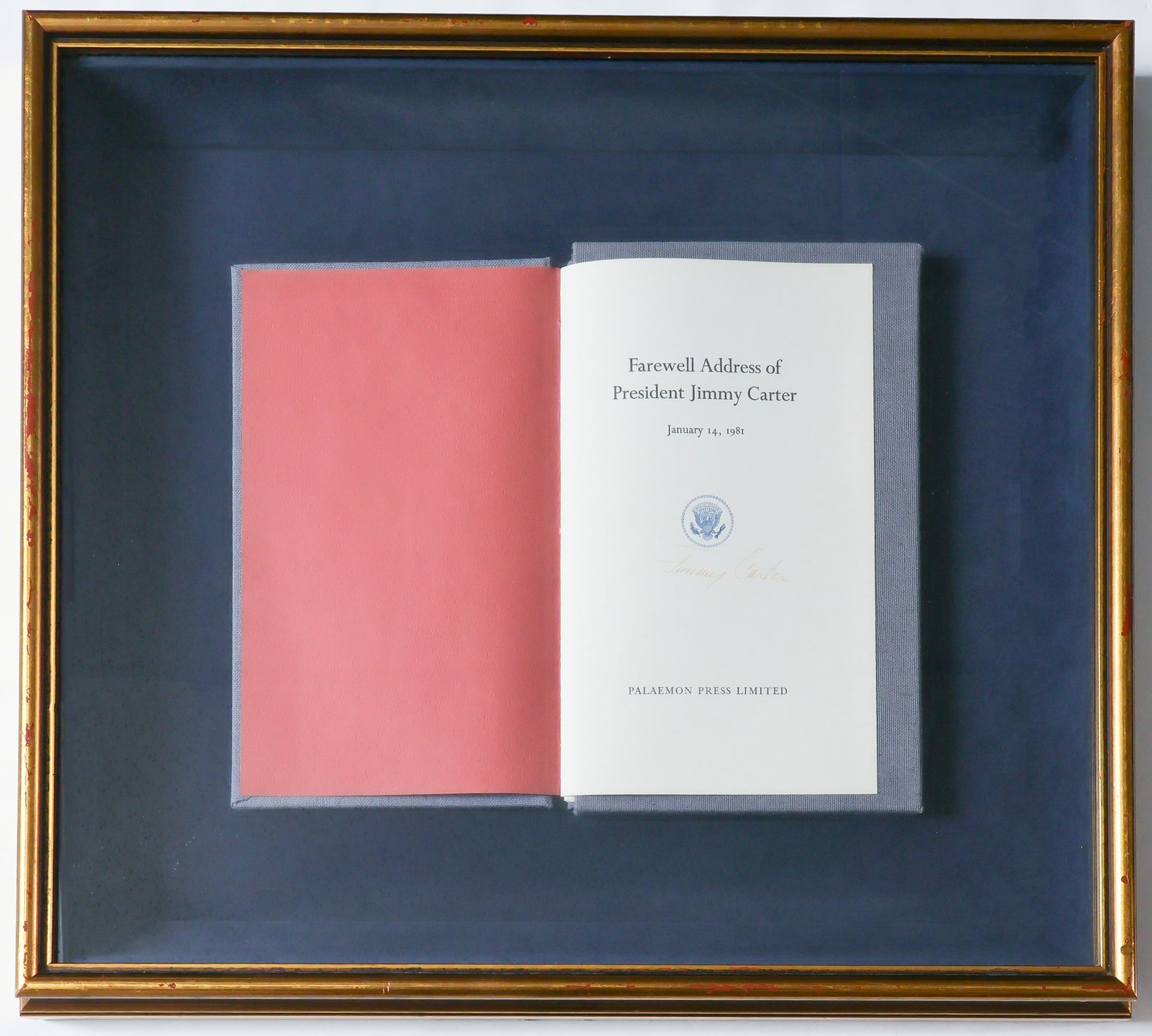 JAMES E. CARTER: (1924-2024) Thirty-ninth President of the United States who engineered a break-through in Arab-Israeli relations. Very rare signed book 'Farewell Address of President Jimmy Carter: January 14, 1981'