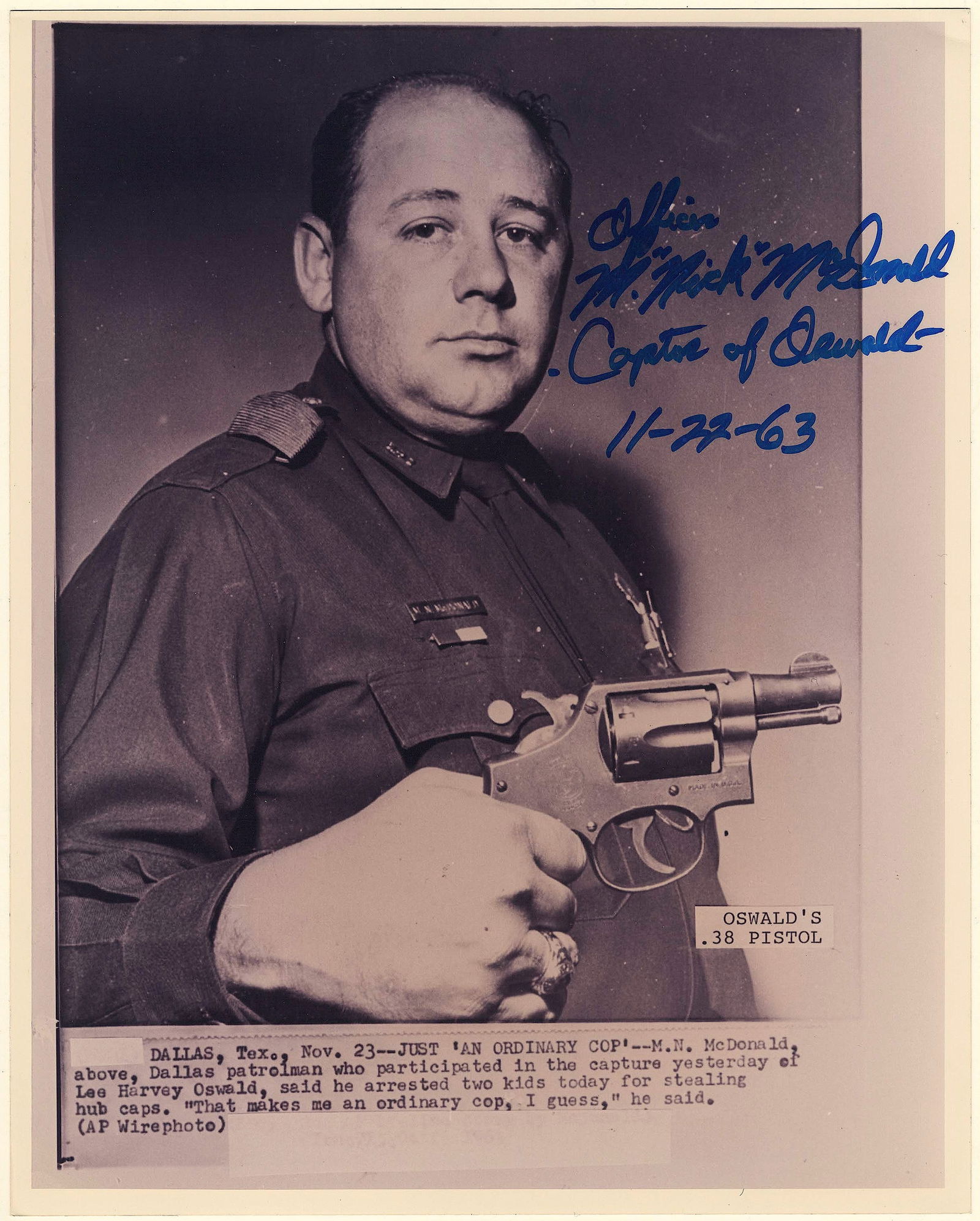 (KENNEDY ASSASSINATION): MAURICE ‘NICK’ MCDONALD (1928-2005) Dallas police officer, arrested Lee Harvey Oswald shortly after the assassination of President John F. Kennedy. Was later assigned to the Secret