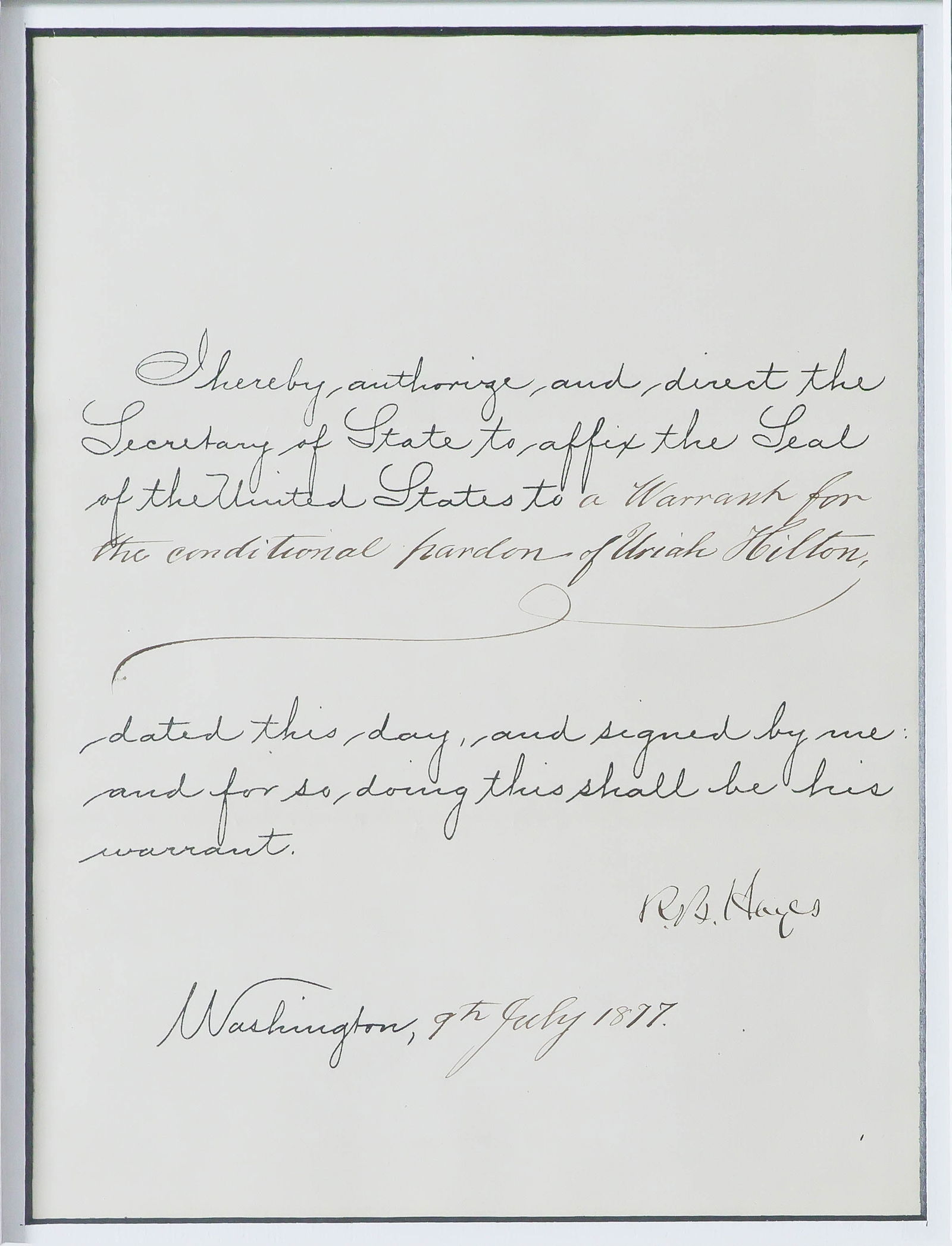 RUTHERFORD B. HAYES: (1822 - 1893) Nineteenth President of the United States and Union brigadier general, winner of the controversial presidential election of 1876. Partly-printed D.S. as President, 1p. 4to., Washington,