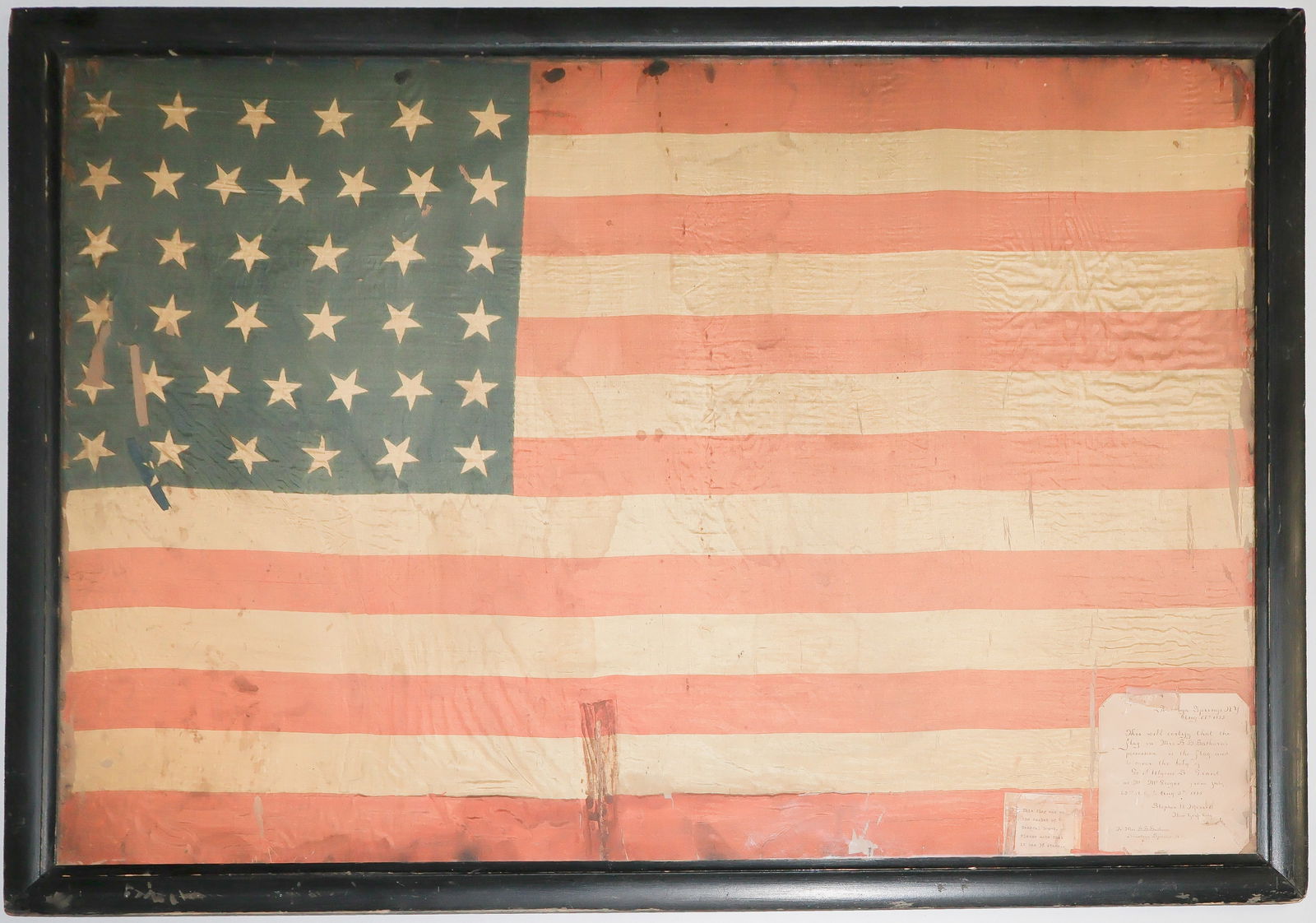 THE FLAG THAT DRAPED THE COFFIN OF PRESIDENT ULYSSES S. GRANT: A presidential relic of great historical importance, the 38-star American flag that was brought to the deathbed of President Ulysses S. Grant immediately after his passing and which remained with