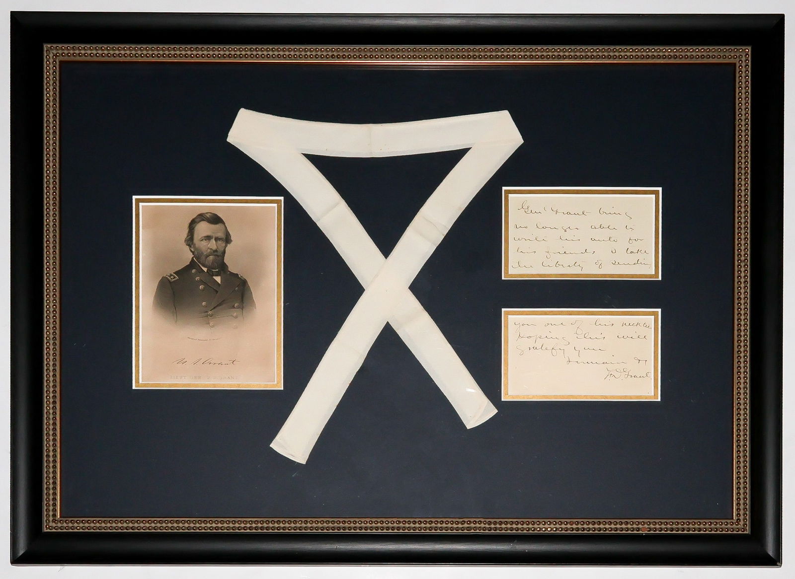 ULYSSES S. GRANT'S NECKTIE,WITH PROVENANCE FROM HIS SON: ULYSSES S. GRANT (1822-1885) Eighteenth President of the United States and Union lieutenant general. An excellent, very personal relic from the great general, gifted from his son to an admirer as