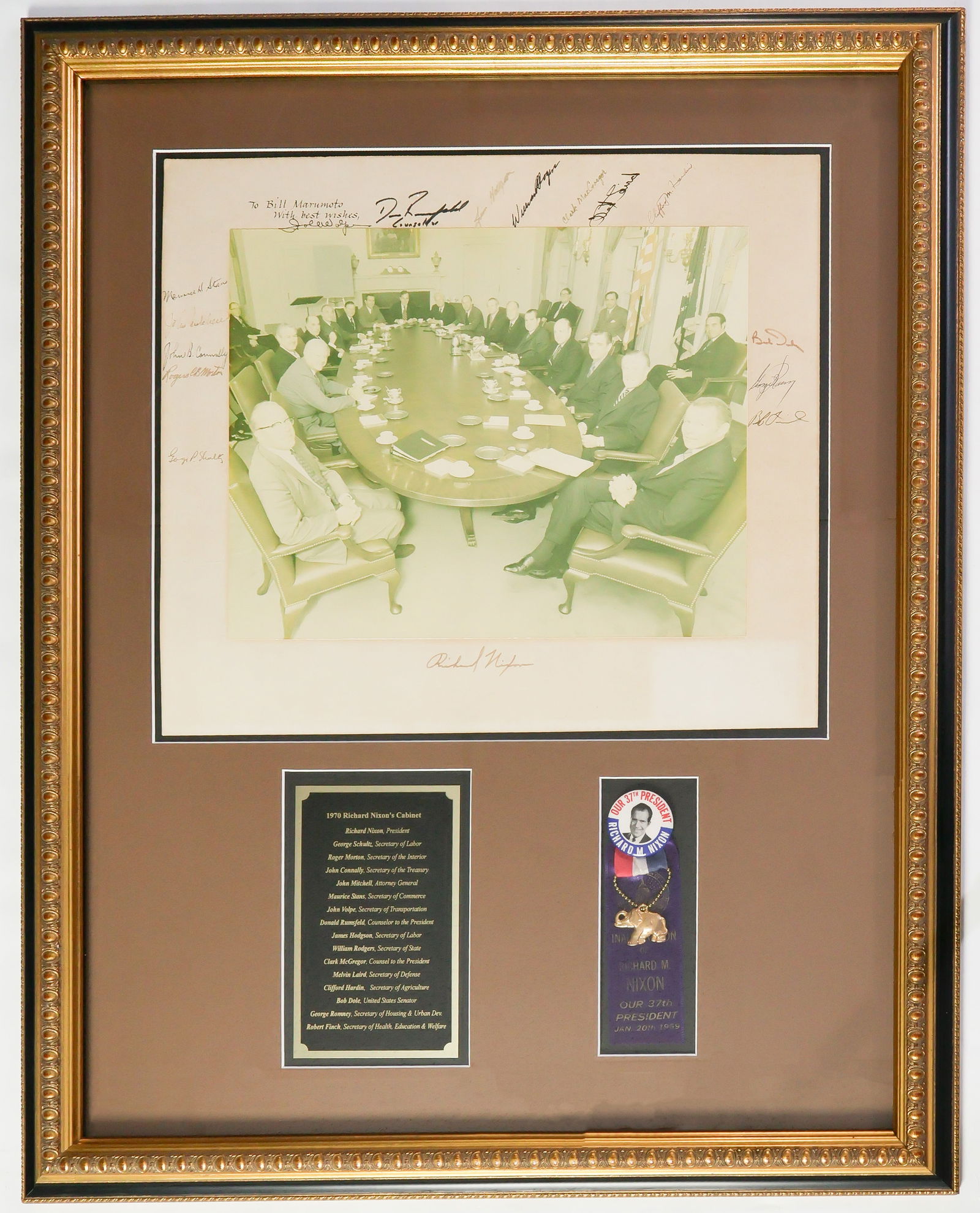 RICHARD NIXON'S 1970 CABINET: A very rare, large color signed photograph of sitting president Richard M. Nixon and his 1970 cabinet members. The 17 x 14.75 in. photograph depicts Nixon seated at the rights side of a large, oval