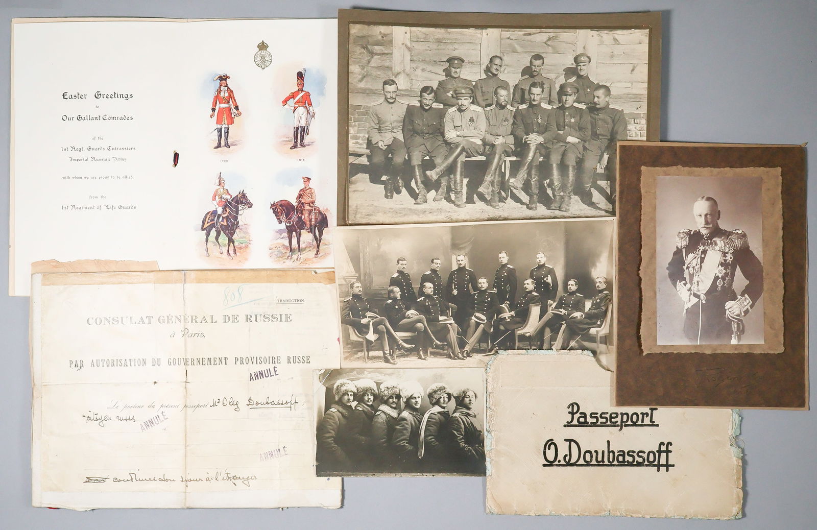 FYODOR DUBASOV FAMILY PASSPORT, PHOTOGRAPHS, AND EPHEMERA (6): FYODOR DUBASOV (1845-1912) Governor General of Moscow from 24 November 1905 to 5 July 1906. In 1905 Dubasov was put in charge of punitive expeditions charged with crushing peasant rebellions in