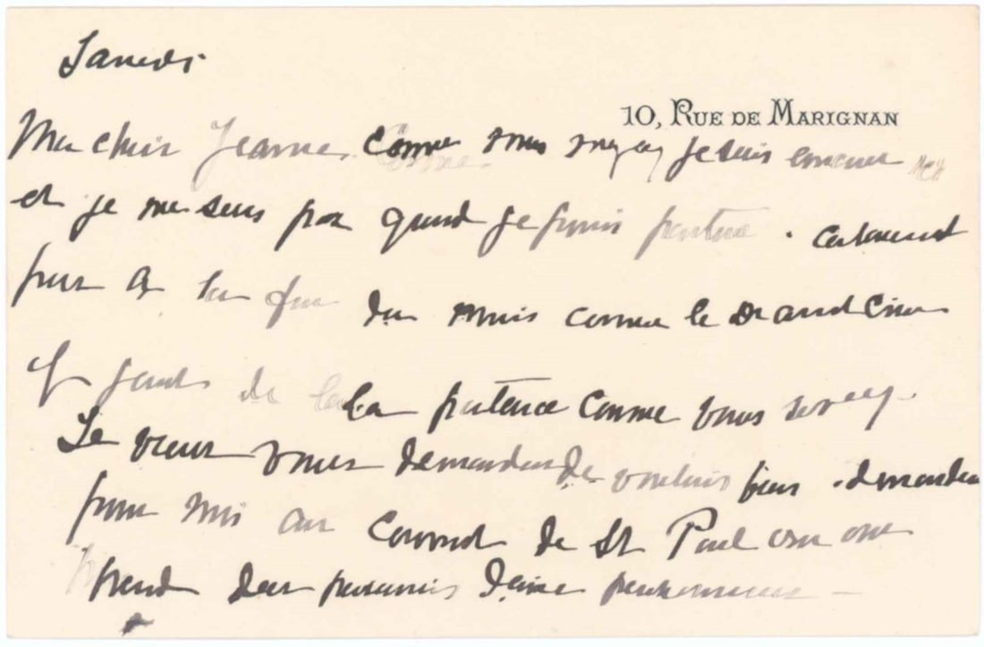 MARY CASSATT: (1844-1926) American painter and printmaker, exhibited in Paris with the Impressionists, renowned for her images of women and children. Very rare, fine association A.L.S. ‘Mary Cassatt’